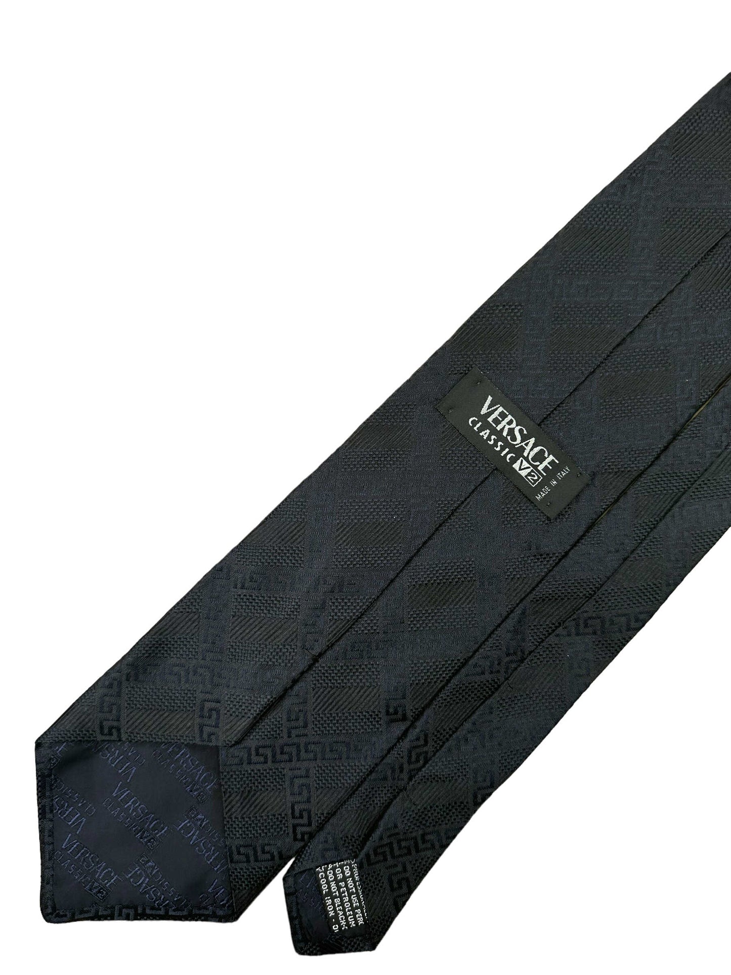 Versace Navy Geometric Silk Tie - Genuine Design luxury consignment Calgary, Alberta, Canada New & pre-owned clothing, shoes, accessories.