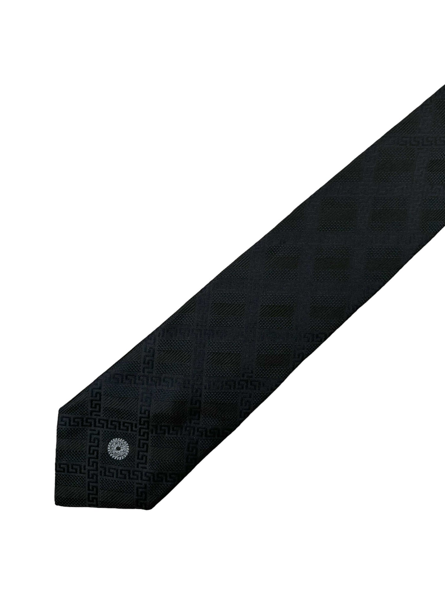 Versace Navy Geometric Silk Tie - Genuine Design luxury consignment Calgary, Alberta, Canada New & pre-owned clothing, shoes, accessories.