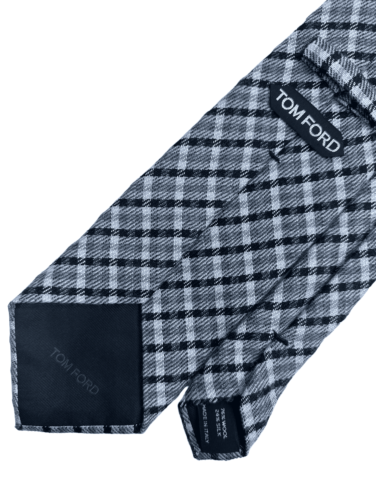 Tom Ford Black Plaid Wool Tie - Genuine Design luxury consignment Calgary, Alberta, Canada New & pre-owned clothing, shoes, accessories.