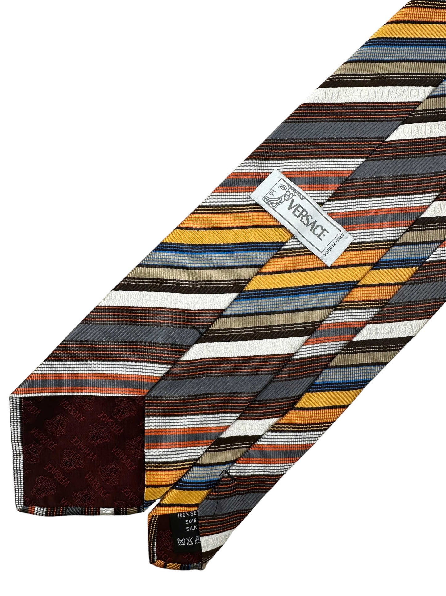 Versace Multicoloured Striped Silk Tie - Genuine Design luxury consignment Calgary, Alberta, Canada New & pre-owned clothing, shoes, accessories.