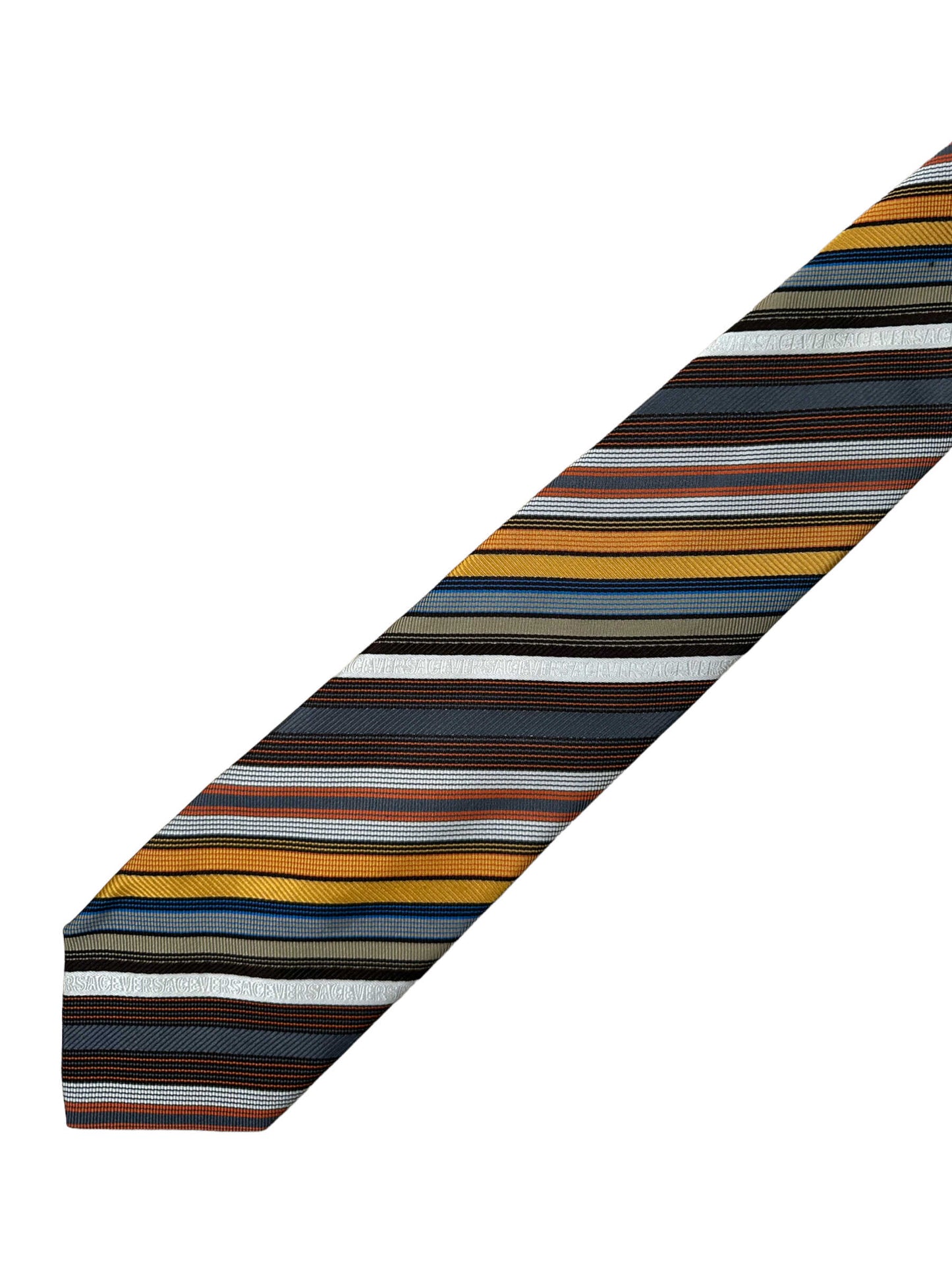 Versace Multicoloured Striped Silk Tie - Genuine Design luxury consignment Calgary, Alberta, Canada New & pre-owned clothing, shoes, accessories.