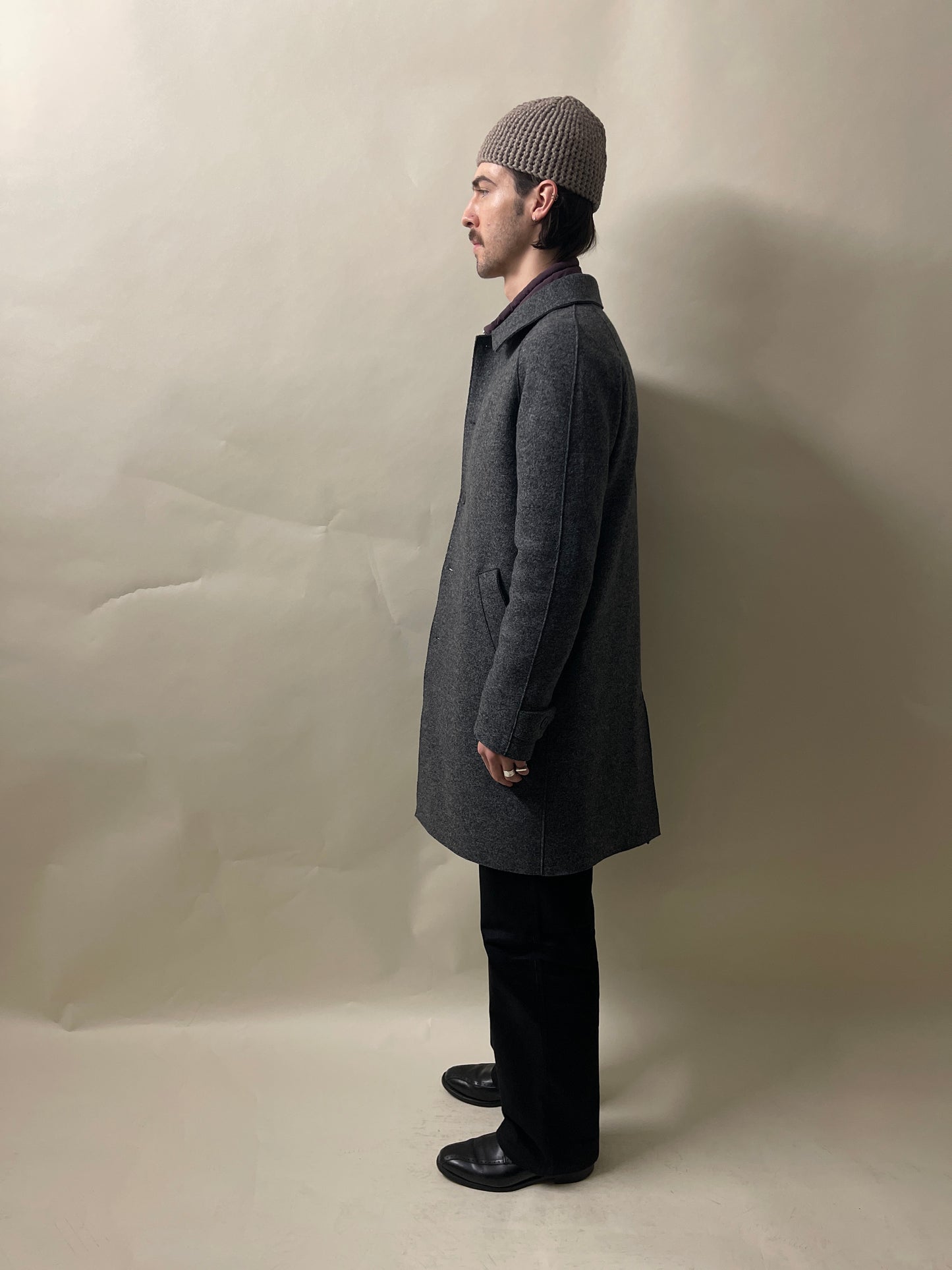 Harris Wharf London Dark Grey Melange Wool Unlined Balmacaan Coat 40