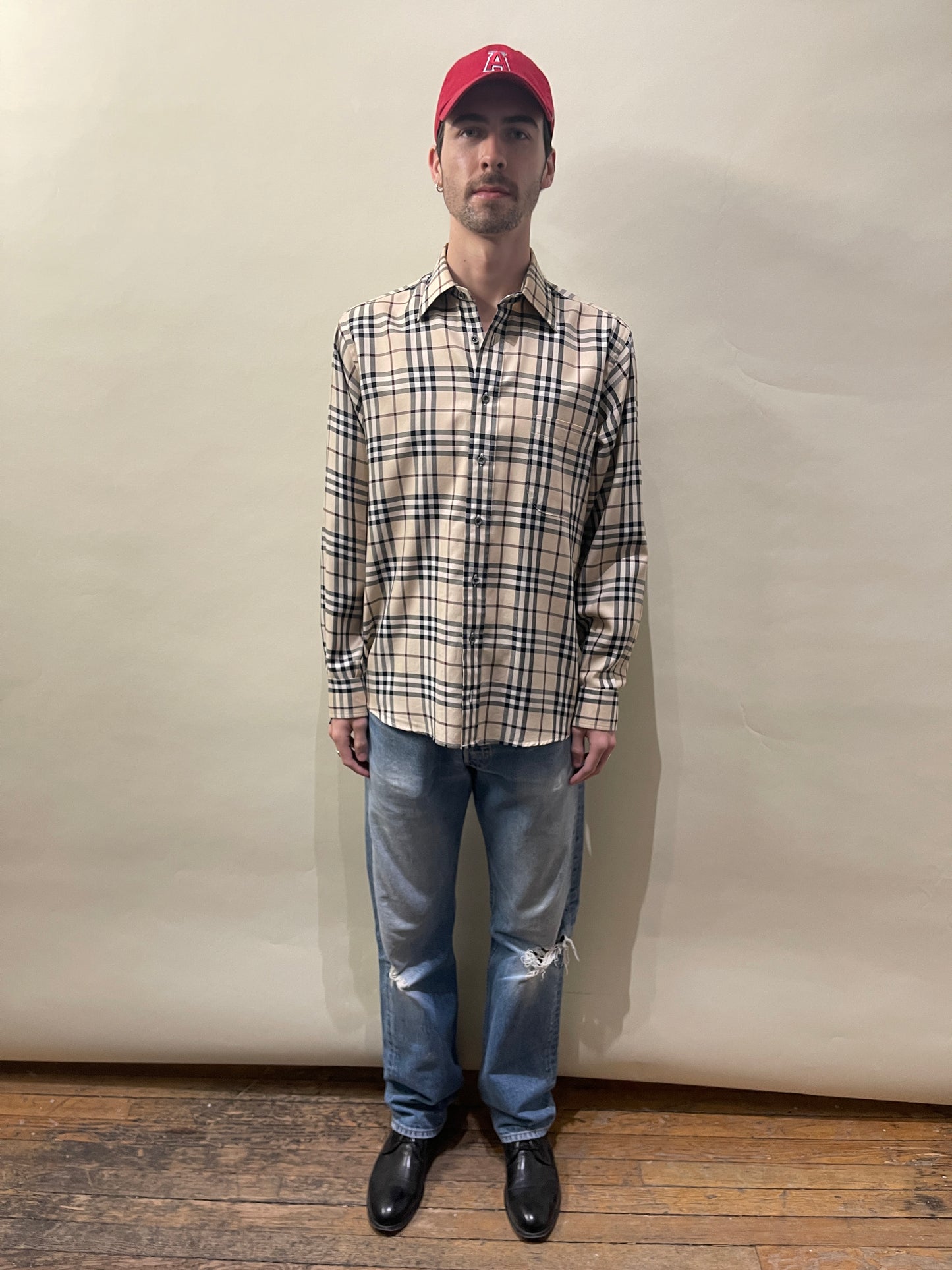 Burberry Tan, Black, Maroon Nova Check Casual LS Button Up Medium - M