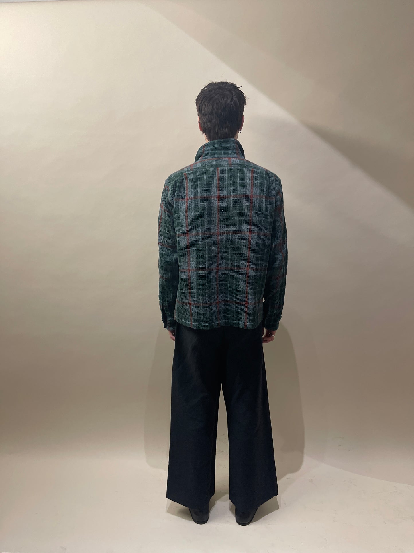 Corridor Green & Brick Plaid Waffle Cotton Overshirt Medium - M