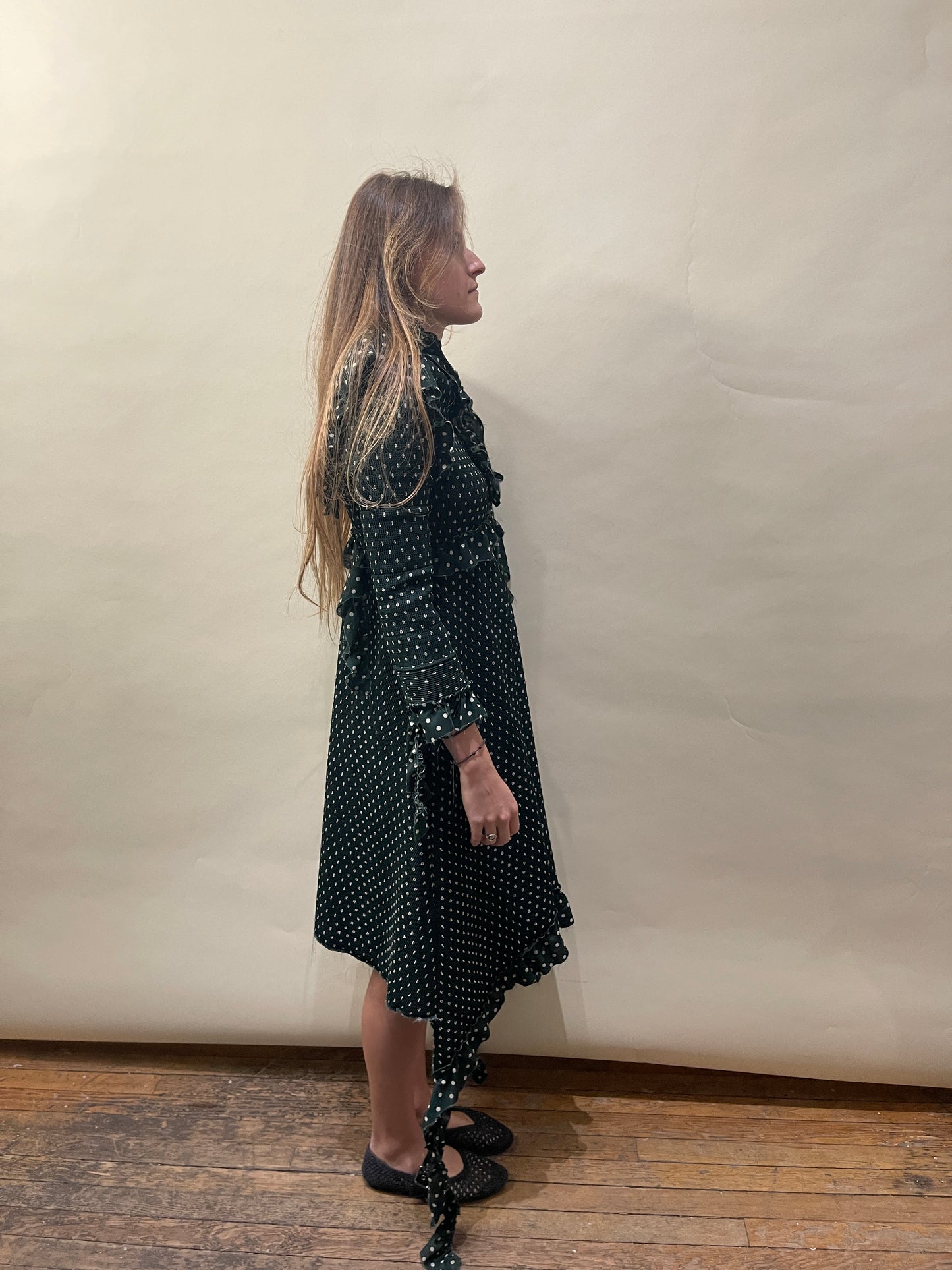 Vetements Green & White Polka Dot Poly Seersucker Dress Small - S