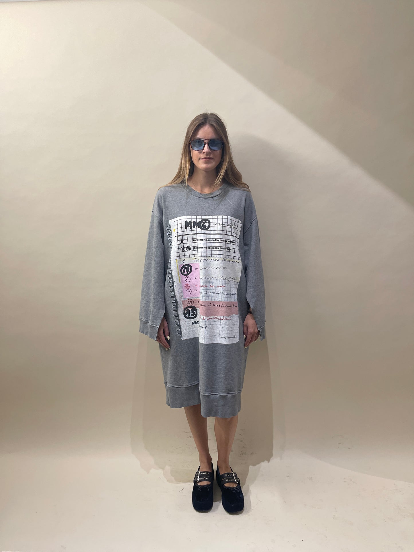 MM6 Grey Terry Cotton Notebook Sweater Dress Large - L