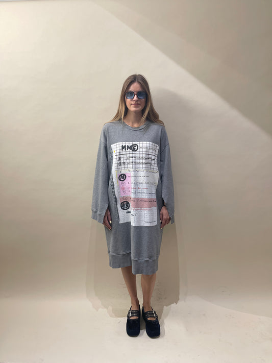 MM6 Grey Terry Cotton Notebook Sweater Dress Large - L