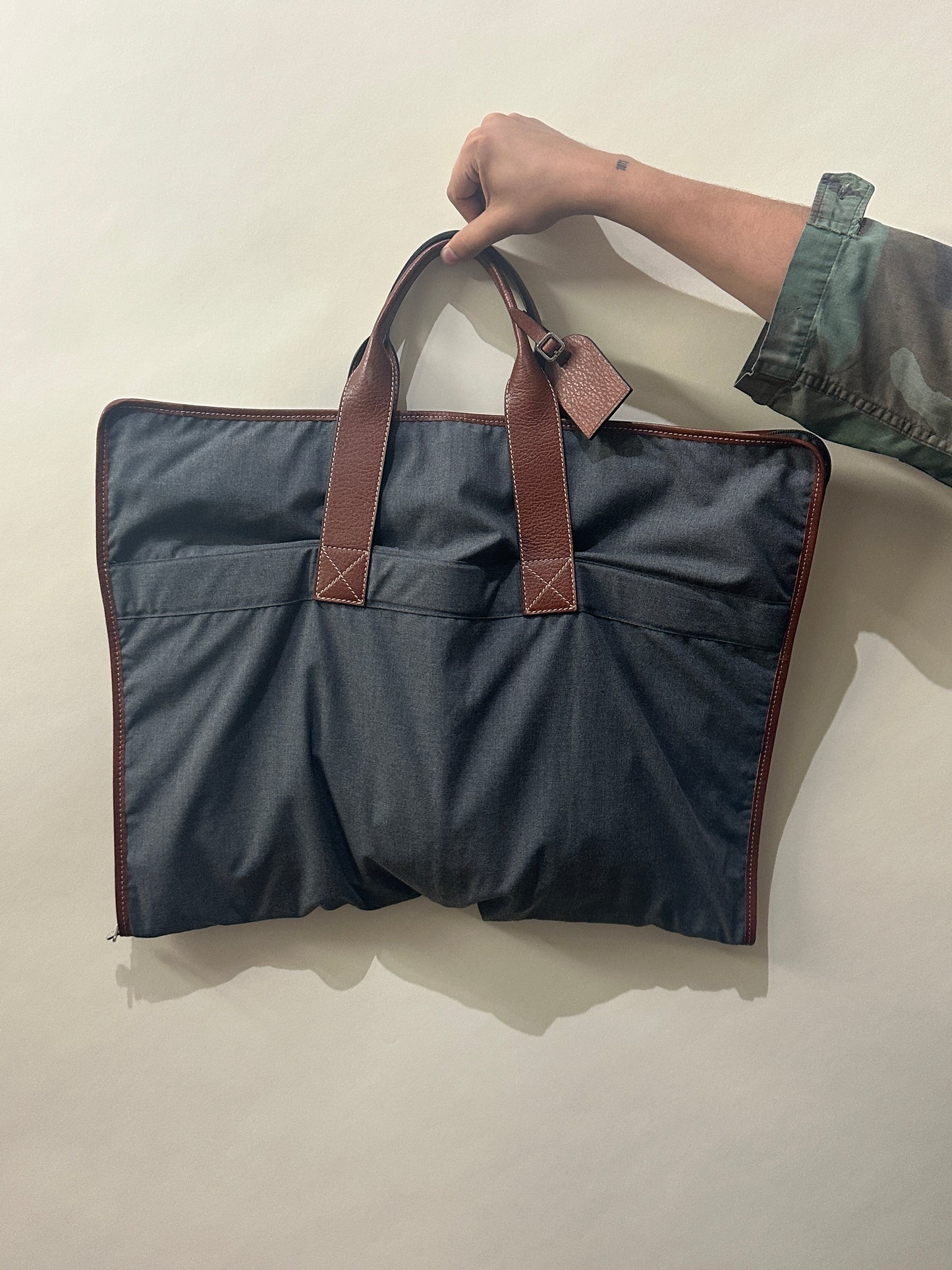 Brunello Cucinelli Dark Grey & Brown Leather Folding Garment Bag