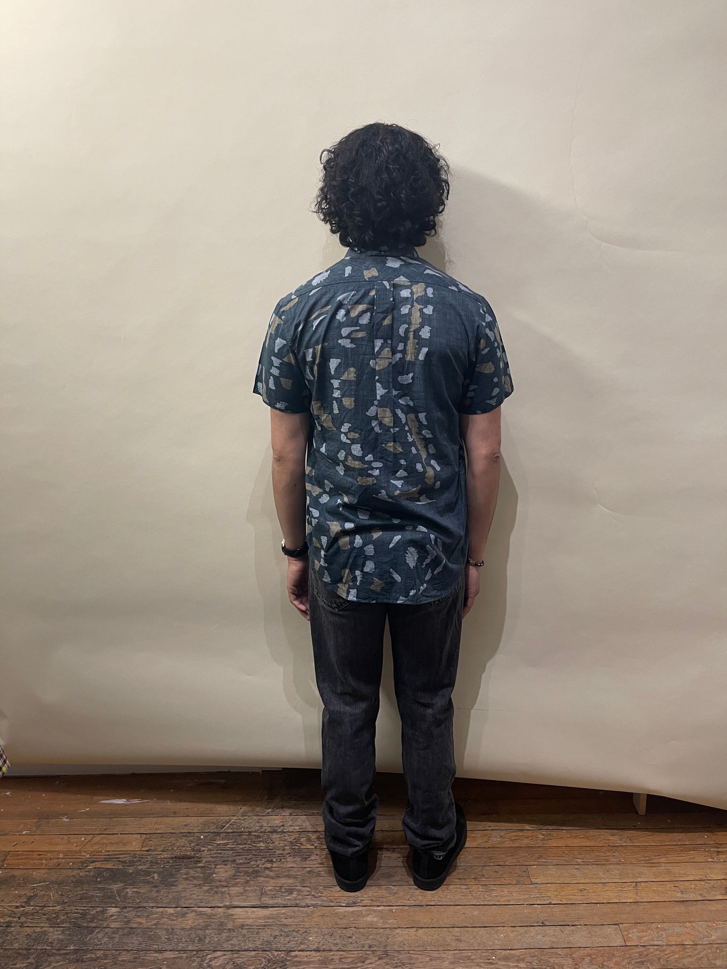 Billy Reid Indigo Camo-esque Pattern SS Button Up Shirt Small - S