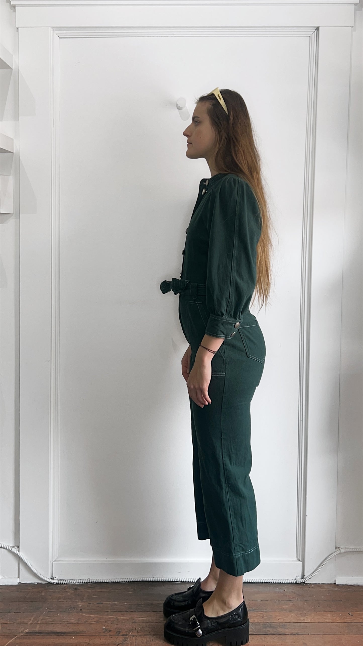 Suncoo Forest Green Denim Belted Jumpsuit Small