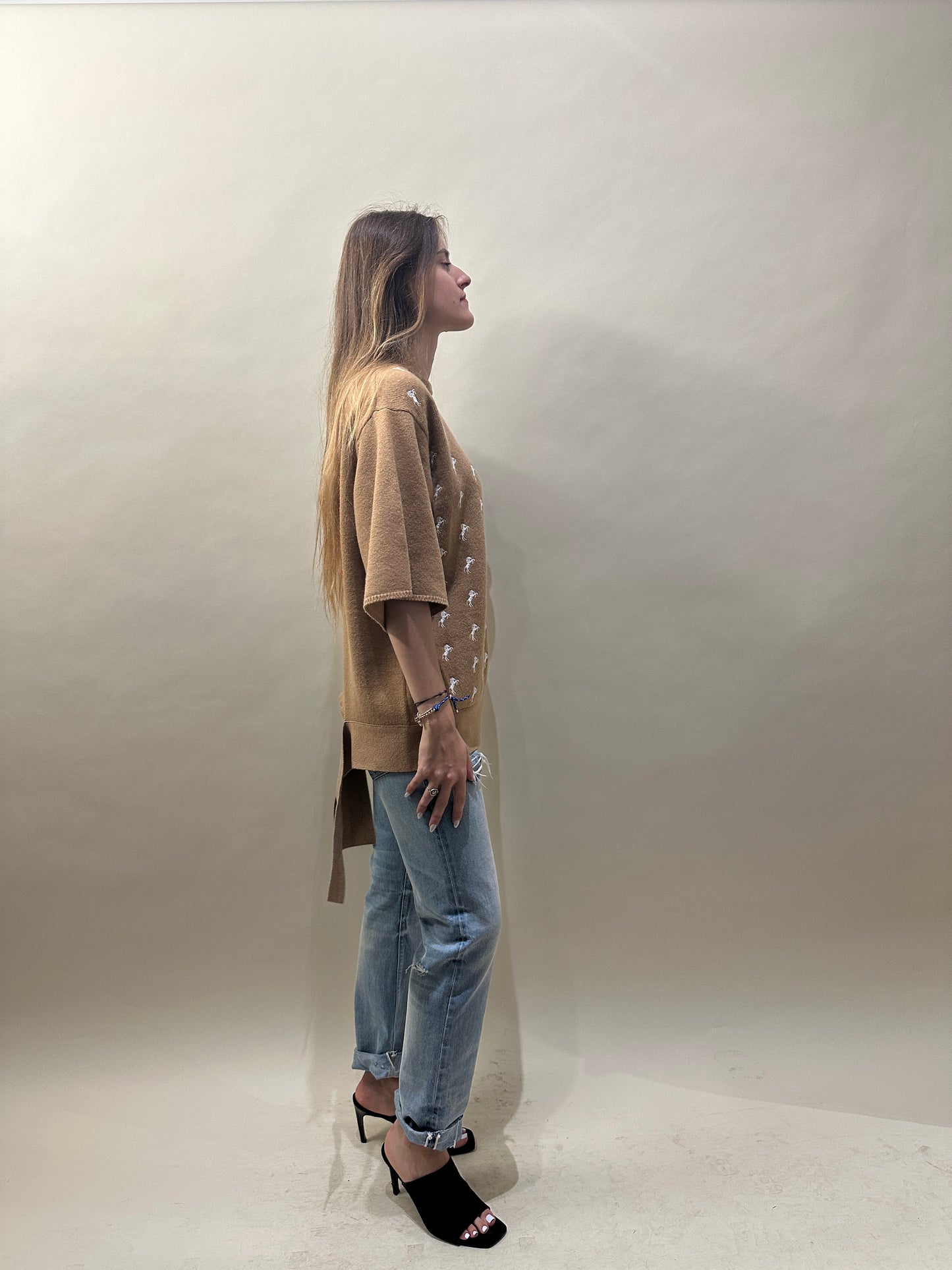 Chloé Camel Wool Blend Horse Knit SS Sweater Extra Small - XS