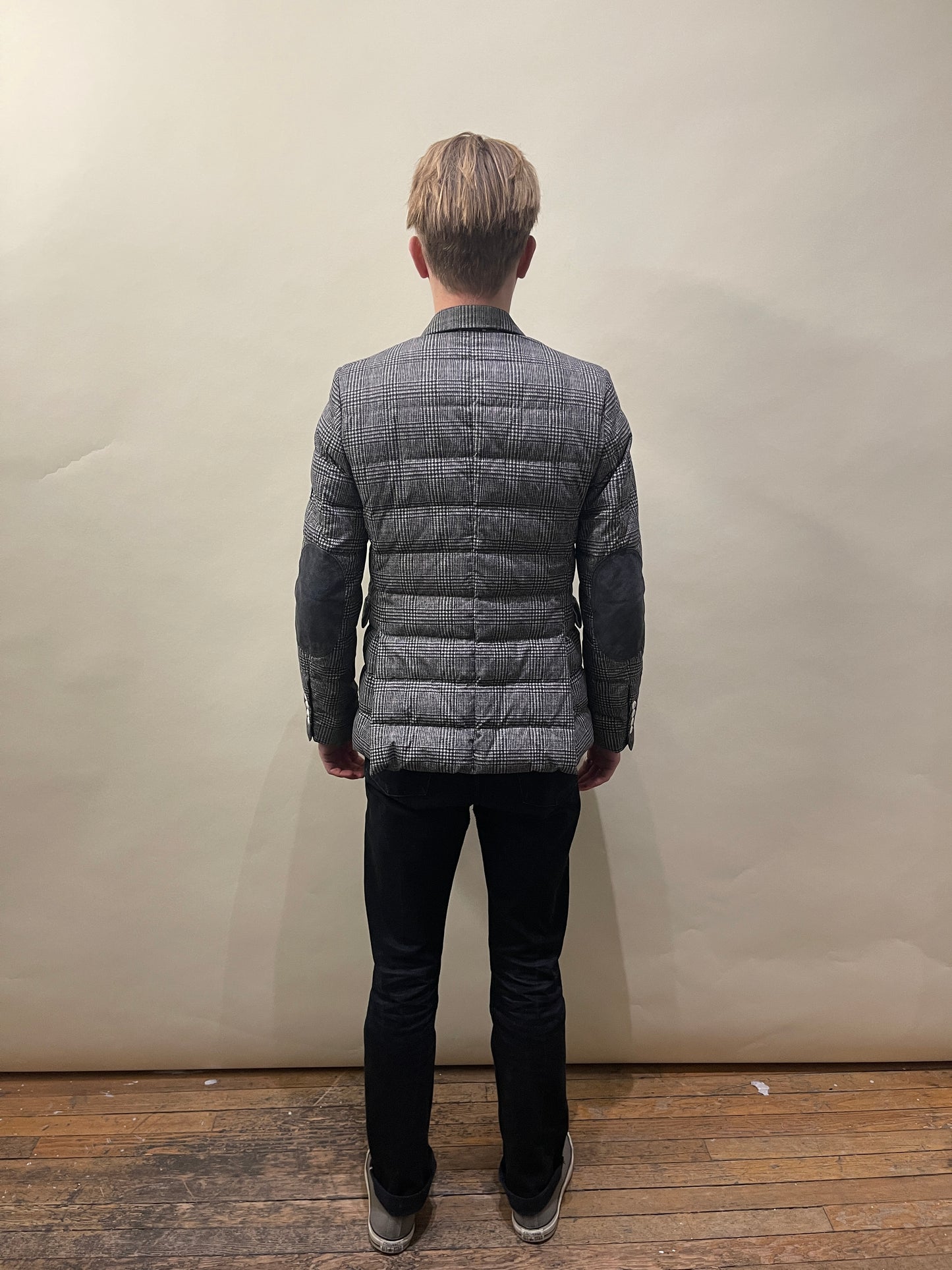 Moncler Gamme Bleu Grey Glen Check Down Filled Sport Coat Medium - M