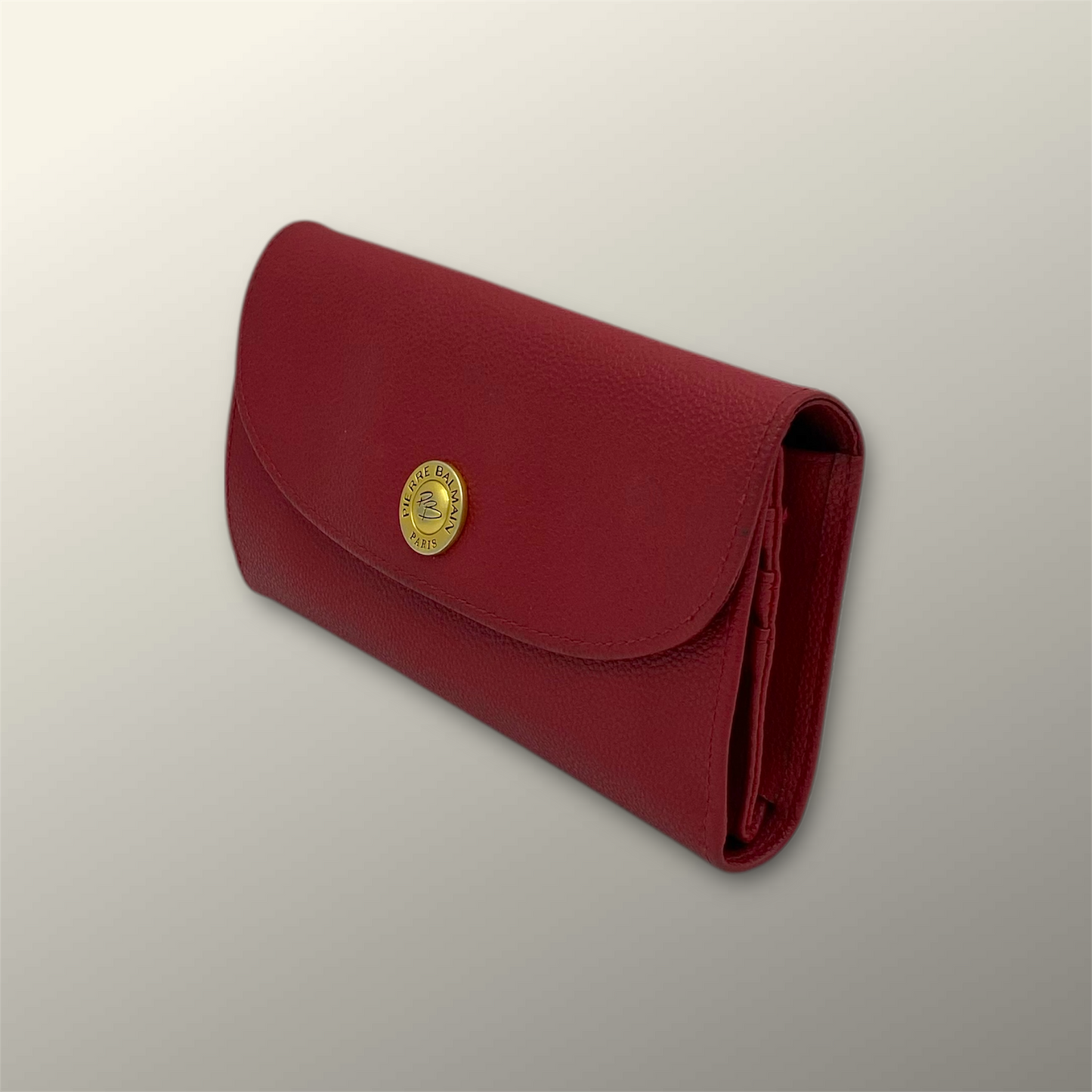 Pierre Balmain Red Pebbled Leather Foldover Wallet