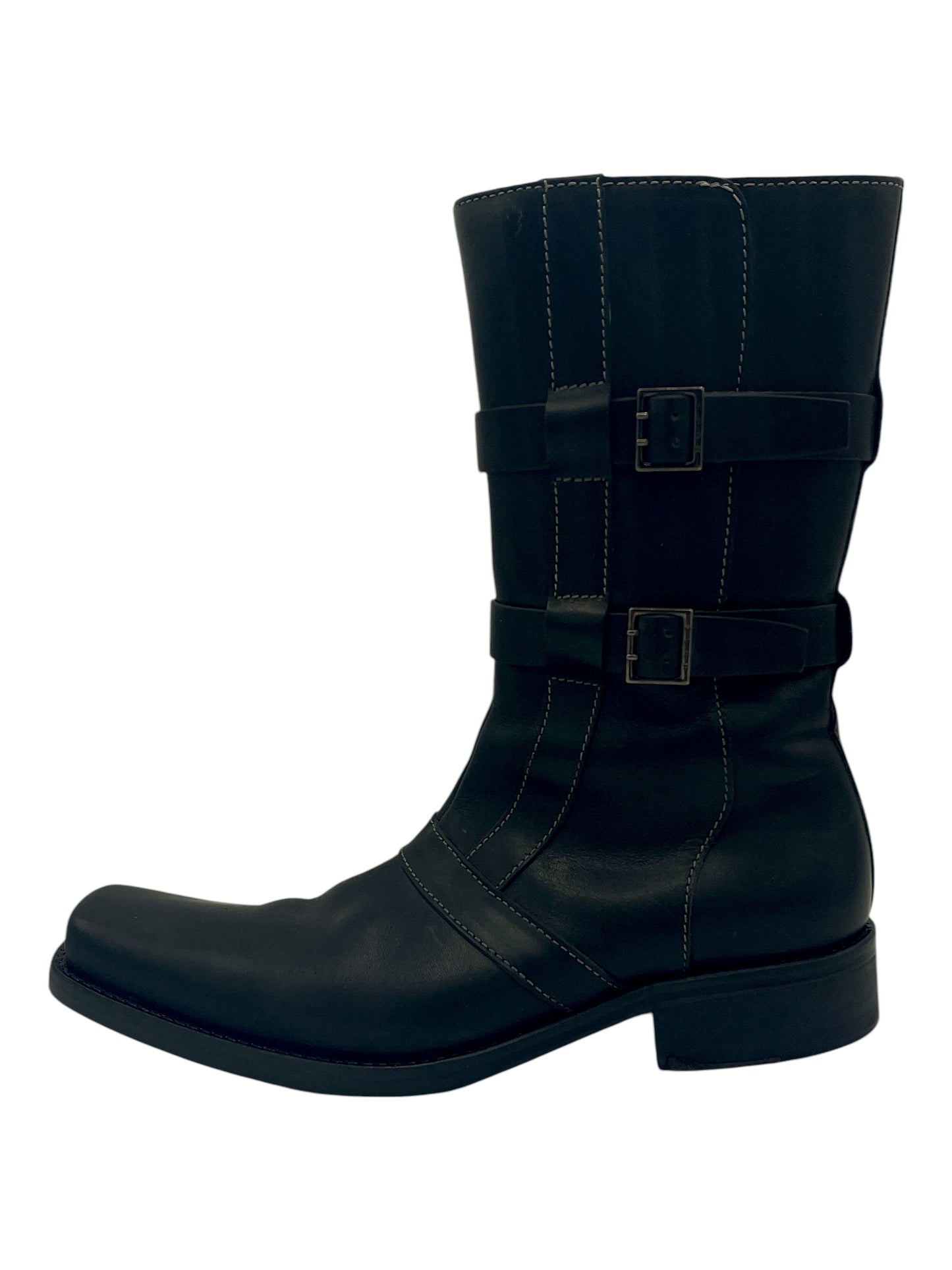 Hugo Boss Black Leather Square Toe Biker Boots 9.5 M / 11 W