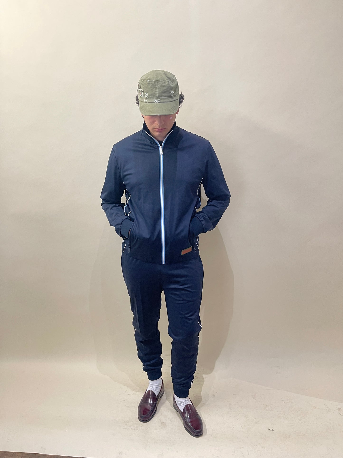 Prada Navy & Baby Blue Piped Track Jacket Extra Large - XL
