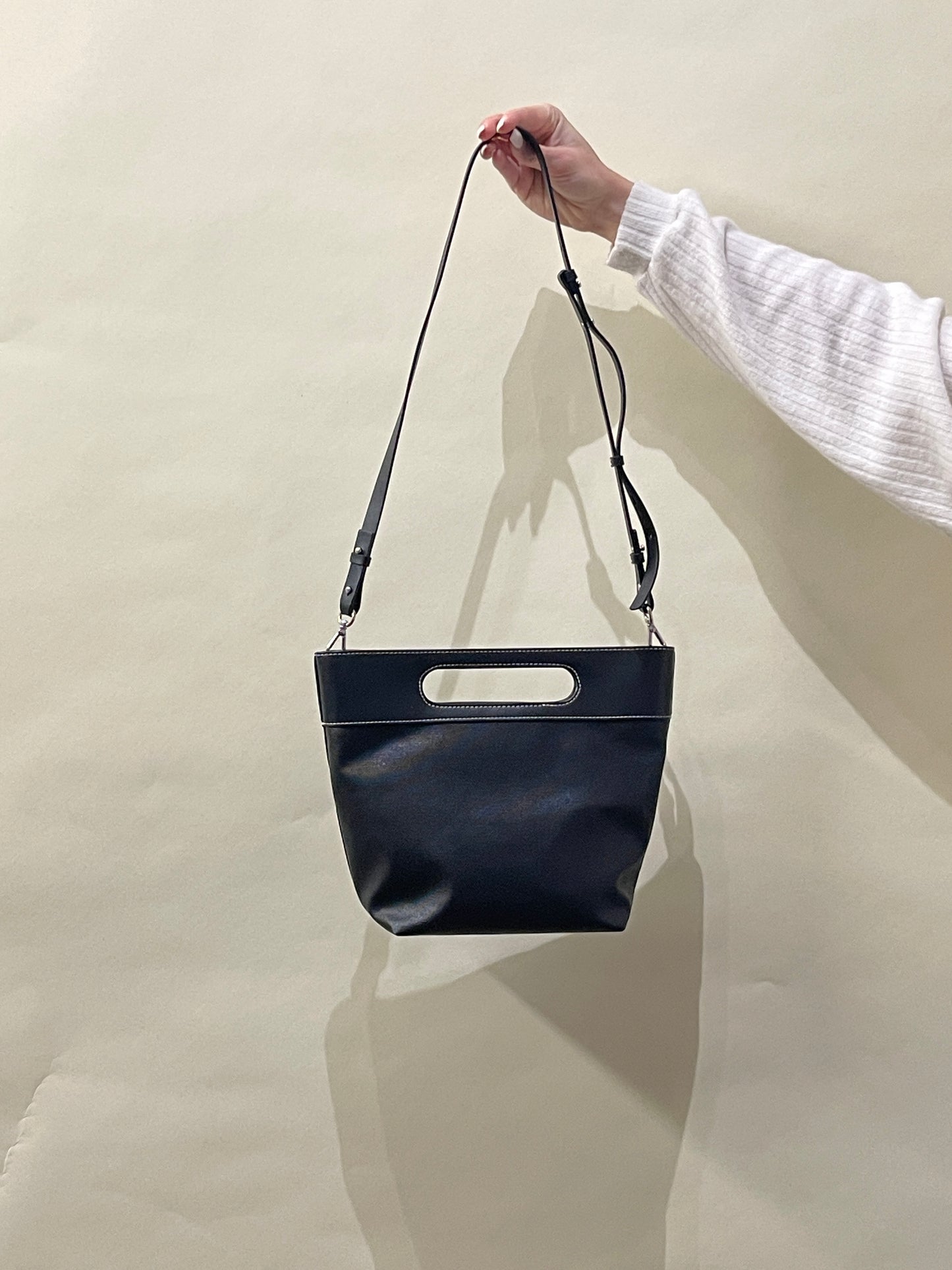 Ganni Black Canvas & Leather Top Handle Bag