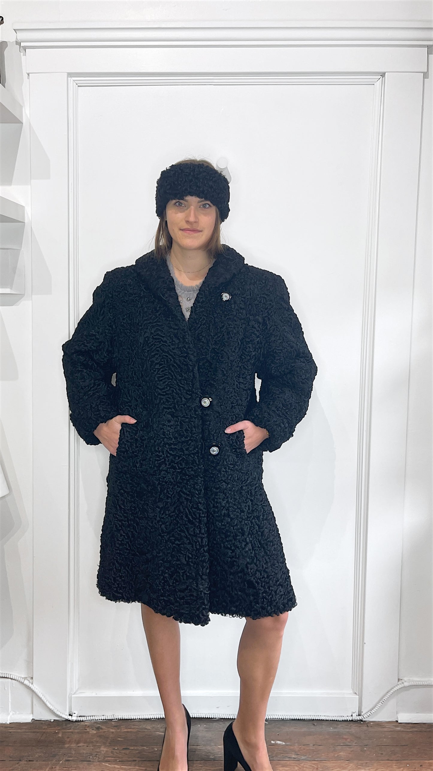 Unbranded Black Sheeps Wool Mid Length Overcoat Medium