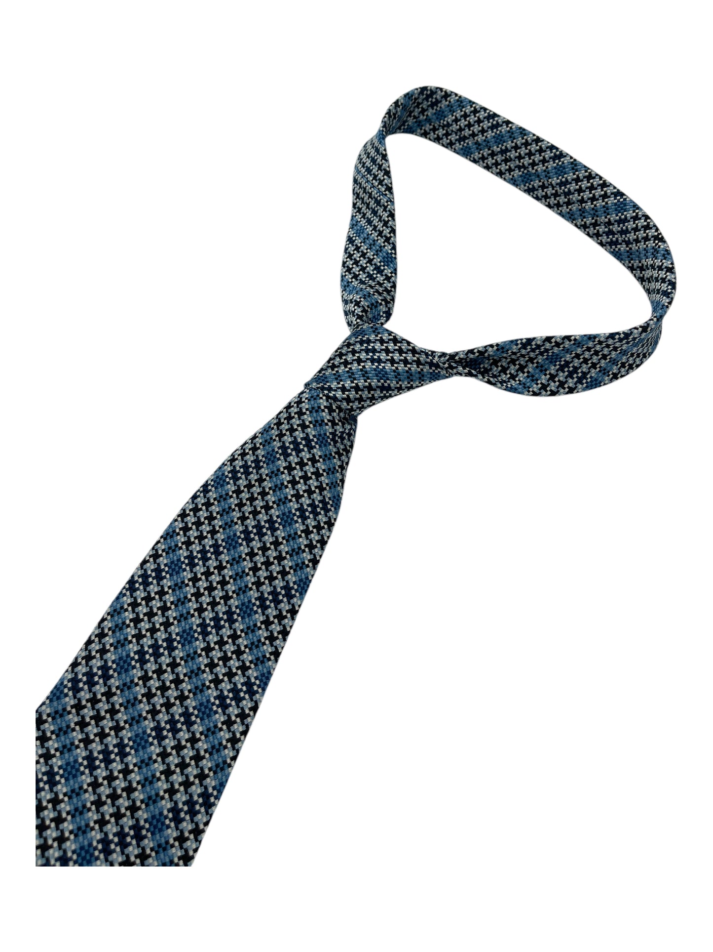 Tom Ford Teal, Black, & White Pixelated Check Silk Tie