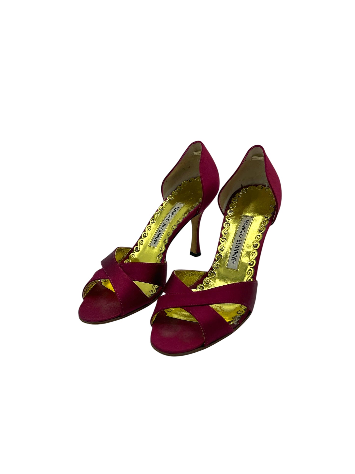 Manolo Blahnik Maroon Satin Cross Over Strap Pumps 5 M / 6.5 W