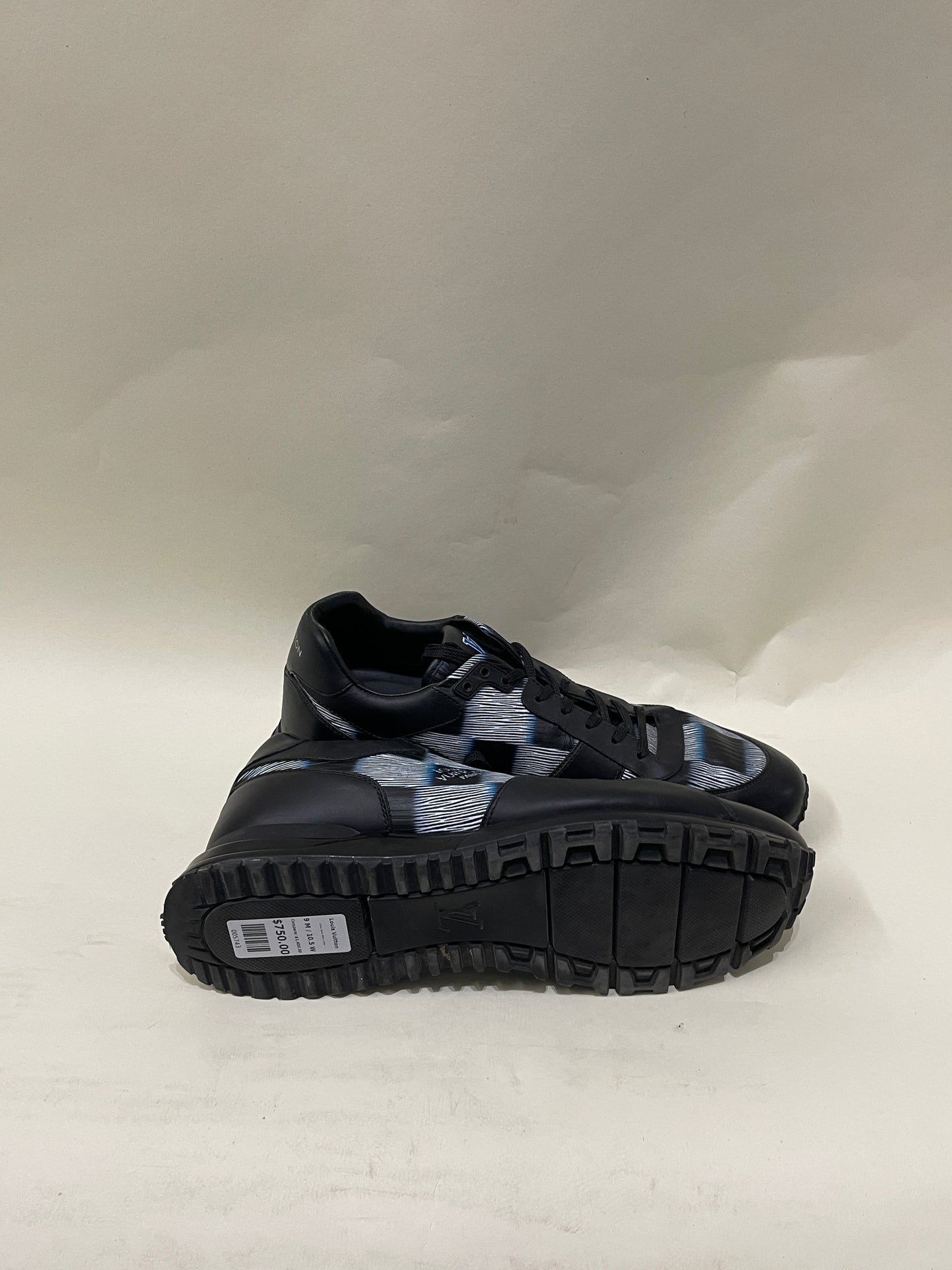 Louis Vuitton Black, White, & Blue Leather Checker Run Away Sneakers 9 M / 10.5 W