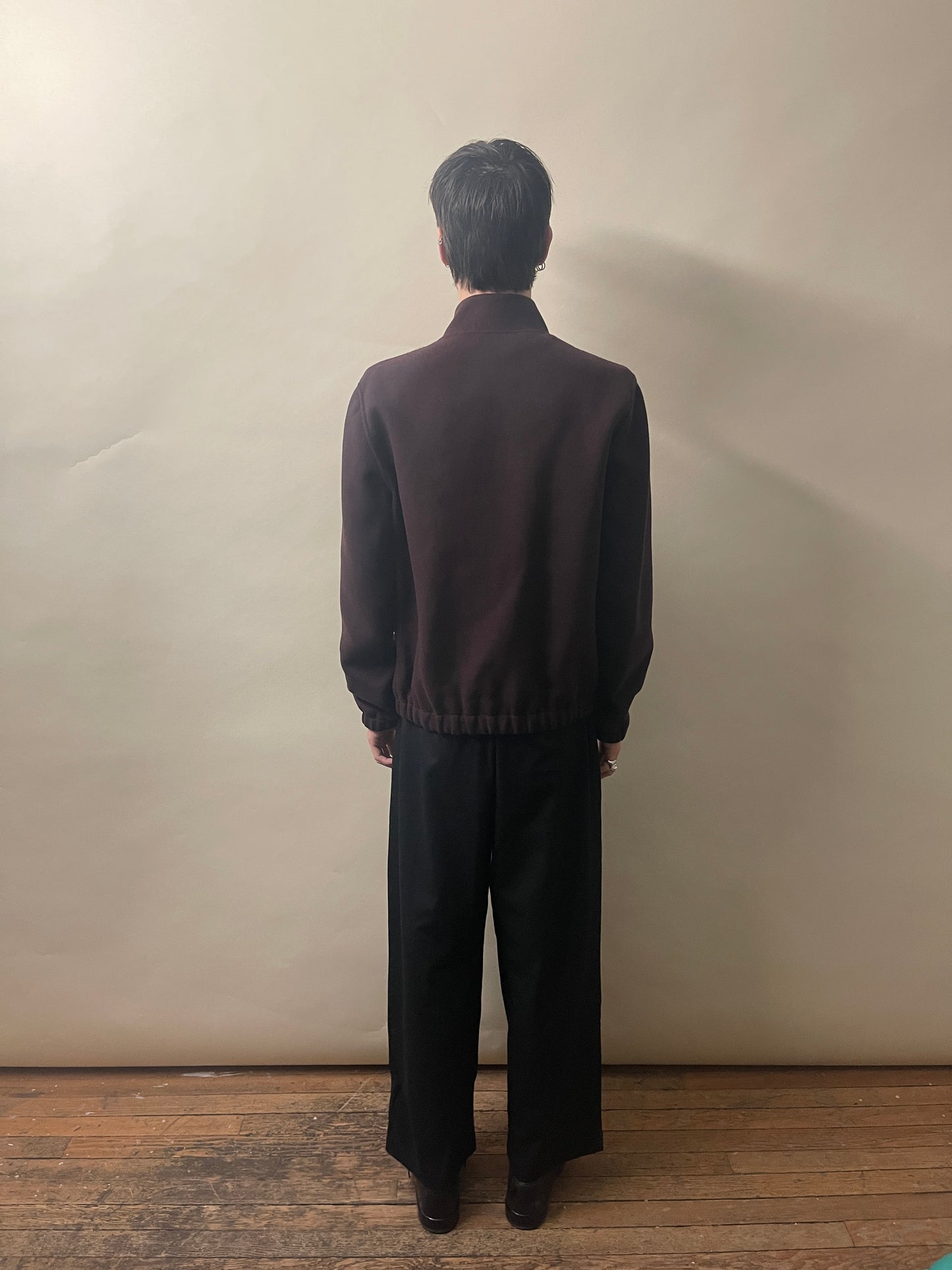 Eleventy Maroon Wool Twill Unlined Bomber Jacket 40