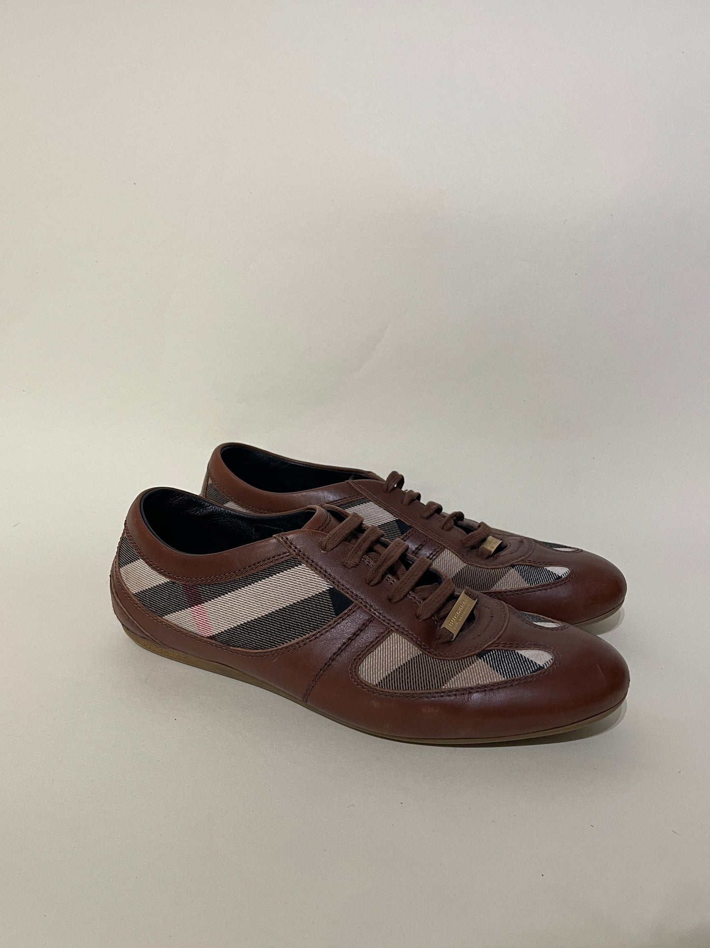 Burberry Light Brown & Nova Check Canvas Sneakers 7 M / 8.5 W