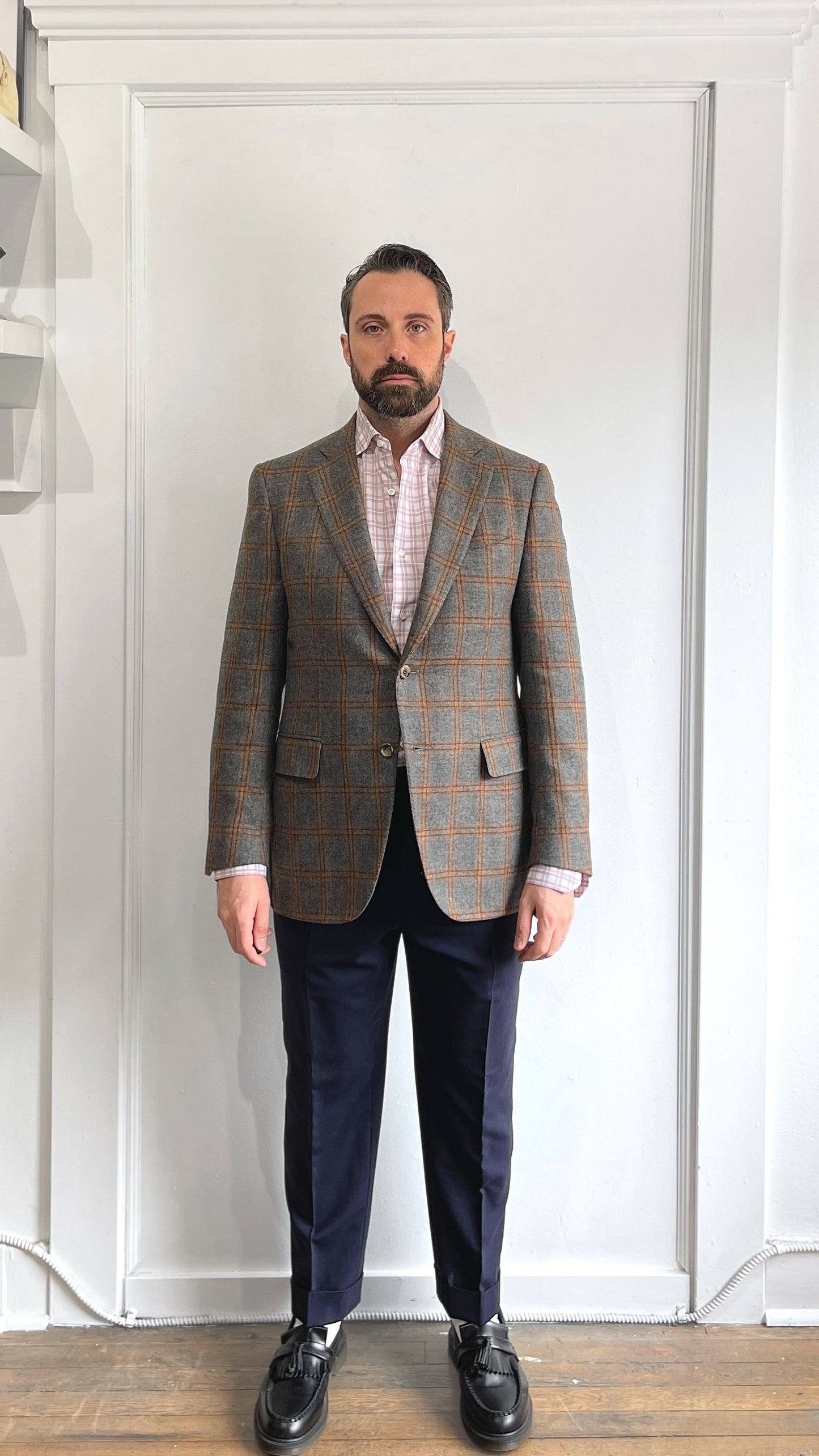 Isaia Grey & Tan Windowpane Aquacashmere Sport Coat 42R