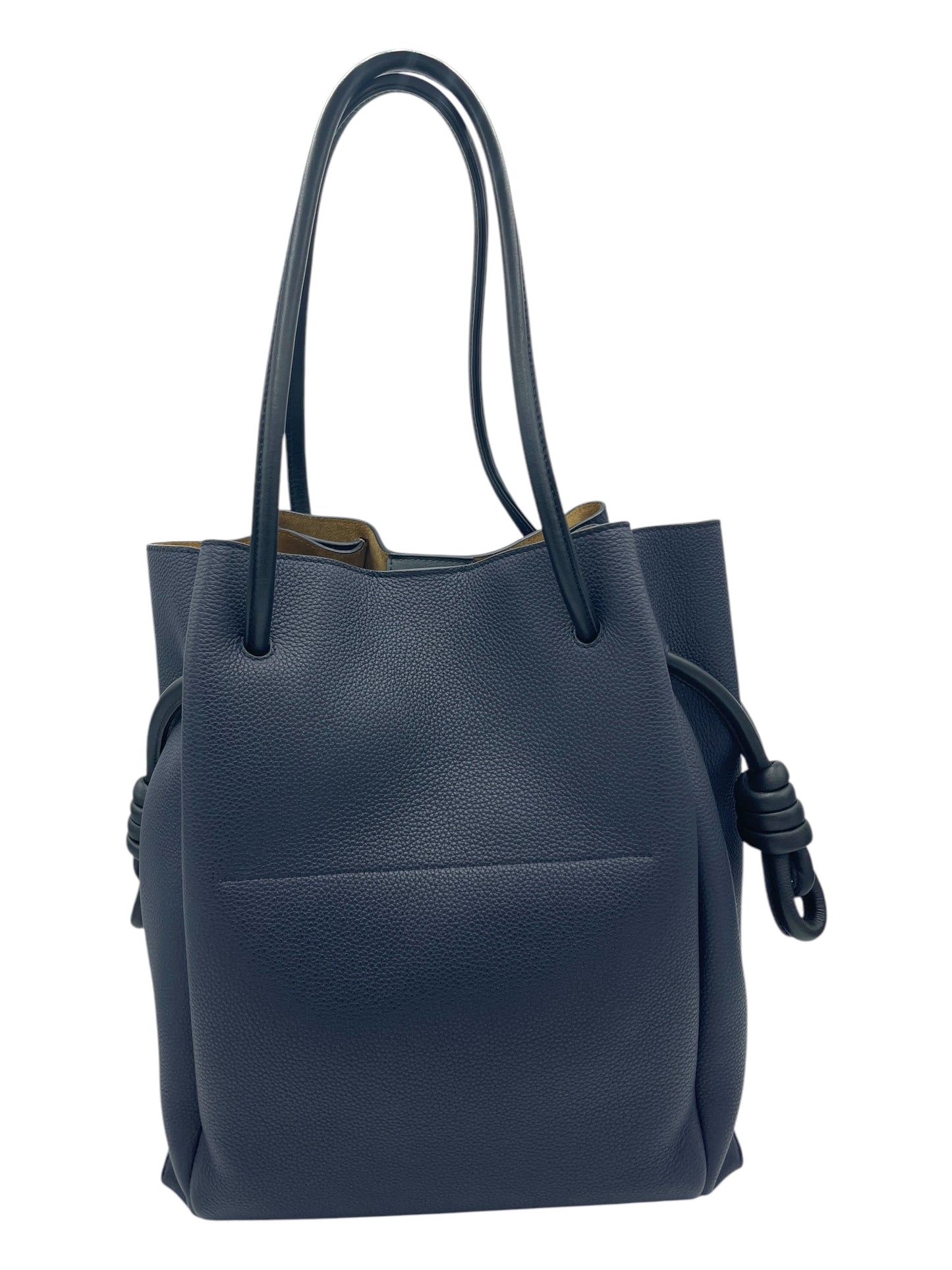 Loewe Navy Blue Pebbled Leather Flamenco Knot Tote Bag