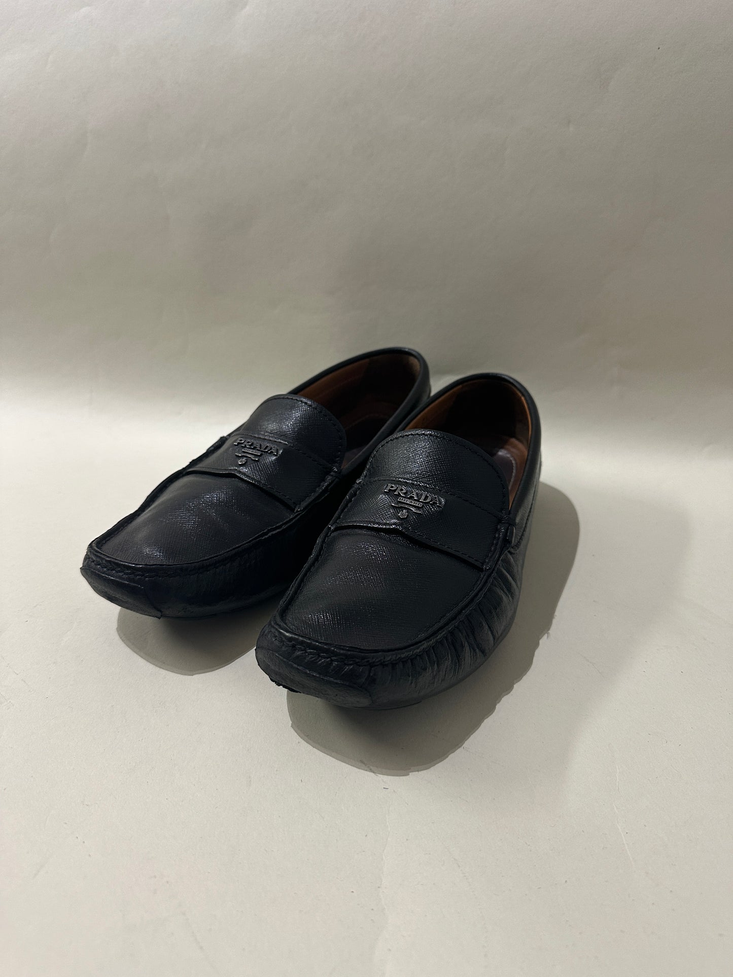 Prada Black Saffiano Leather Driving Loafers 7.5 M / 9 W