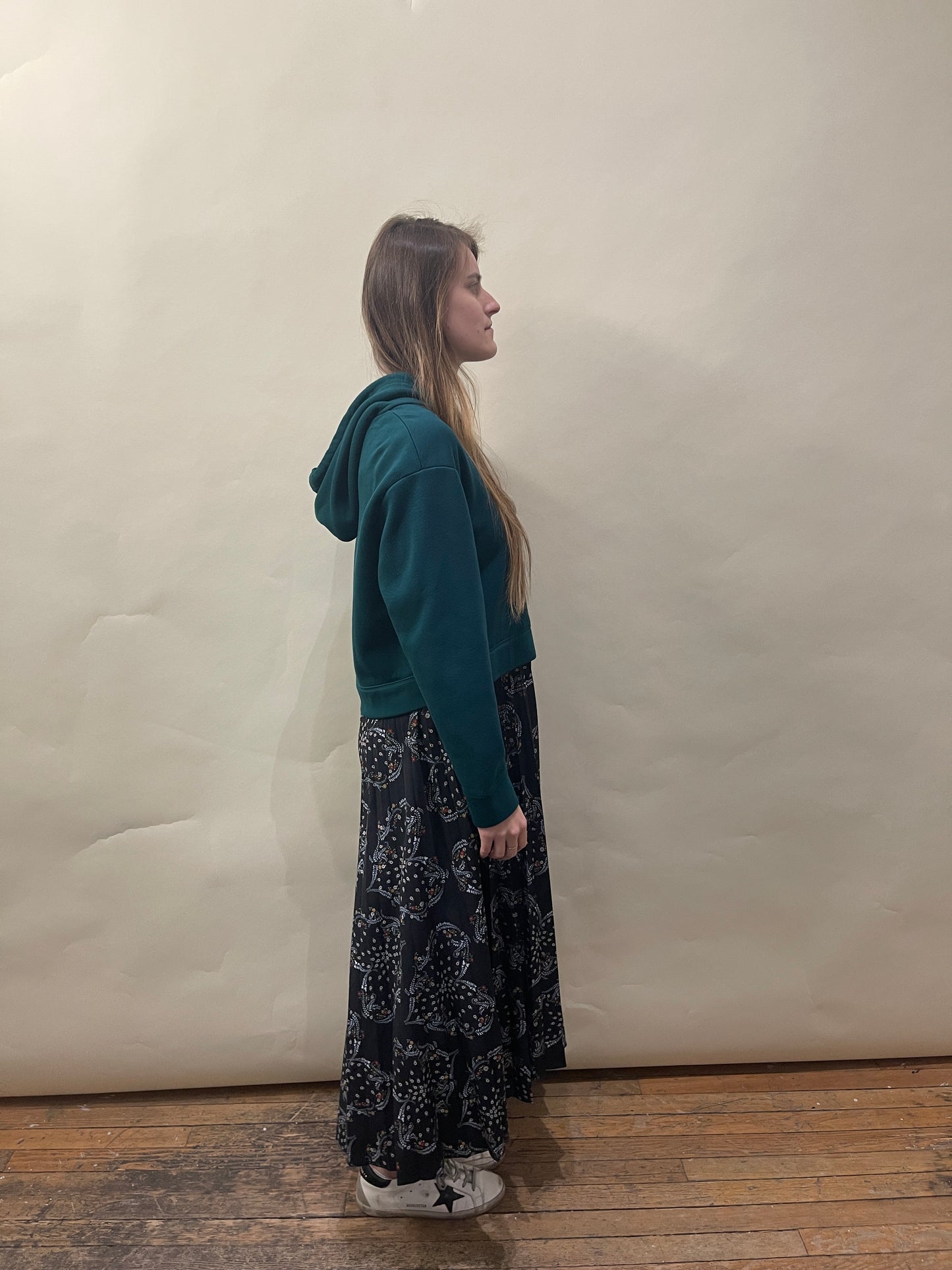 Sandro Turquoise & Black Maxi Hoodie Dress 40