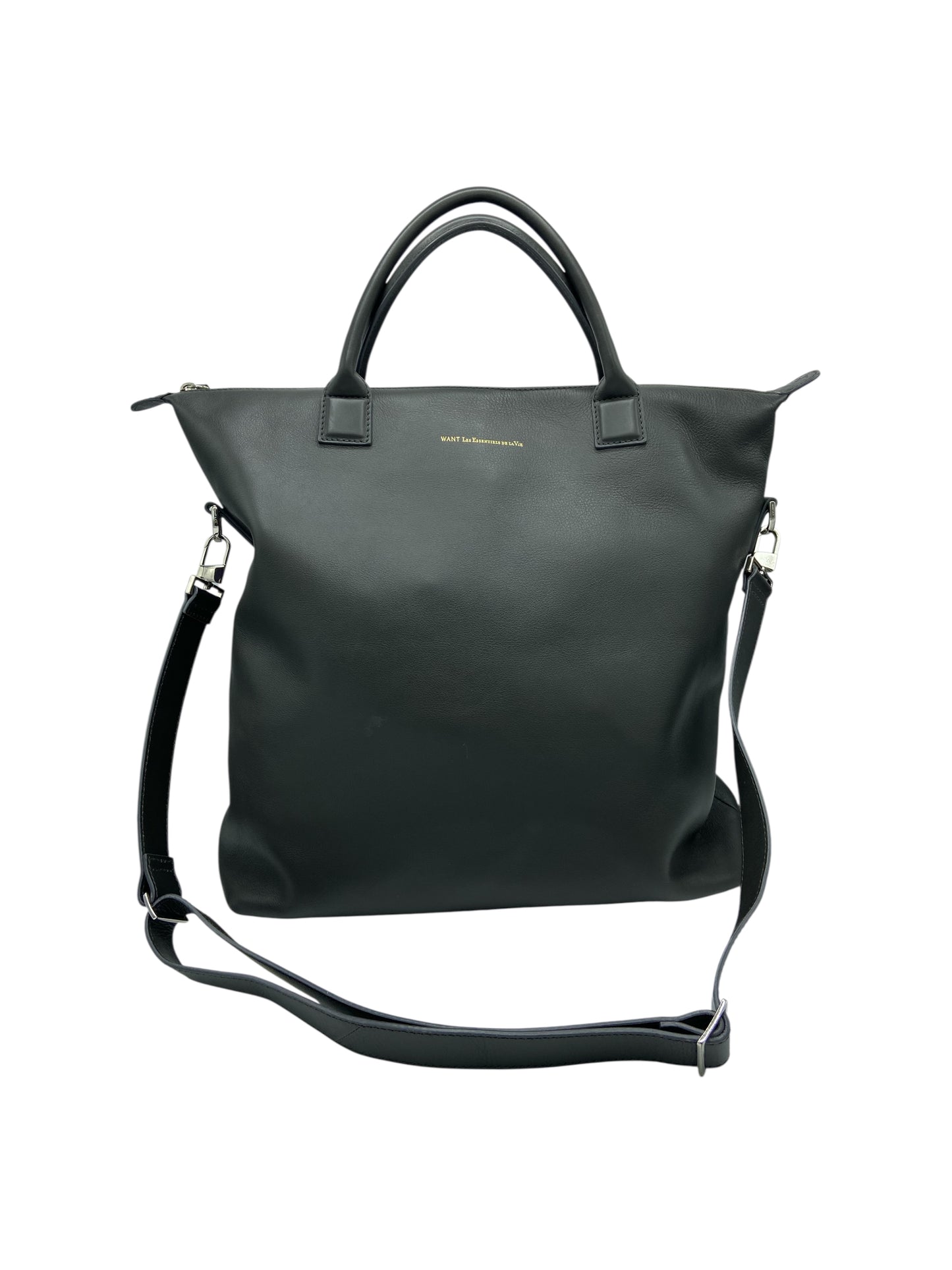 Want Les Essentiels Dark Grey Grained Leather Tote Bag