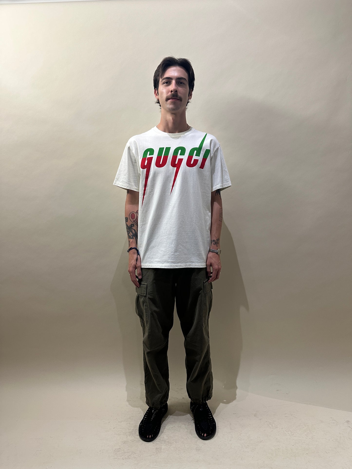 Gucci Off White, Green, & Red Blade SS T-Shirt Small - S