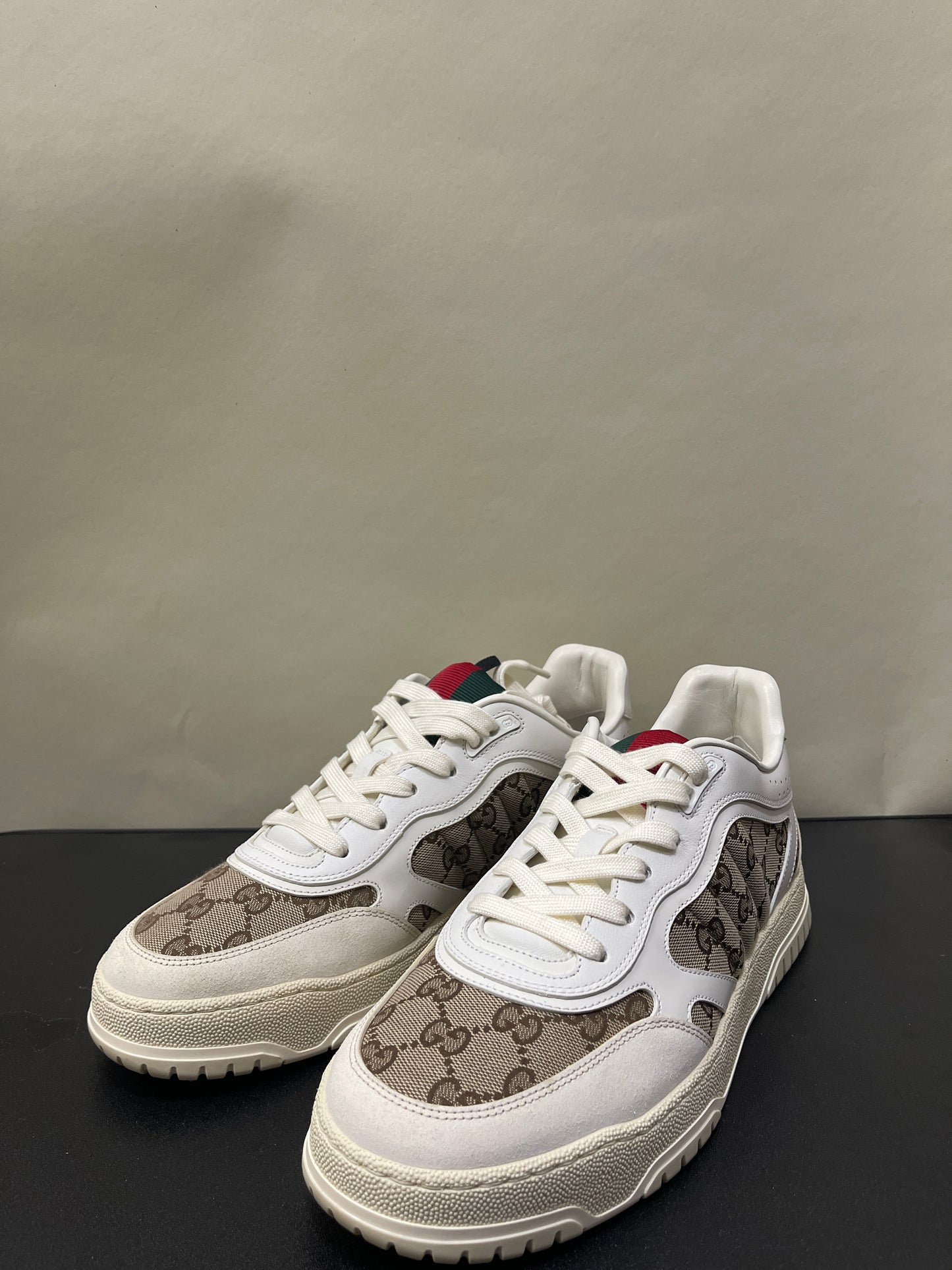 Gucci White Leather & Canvas Re-Web Sneakers 9 M / 10.5 W