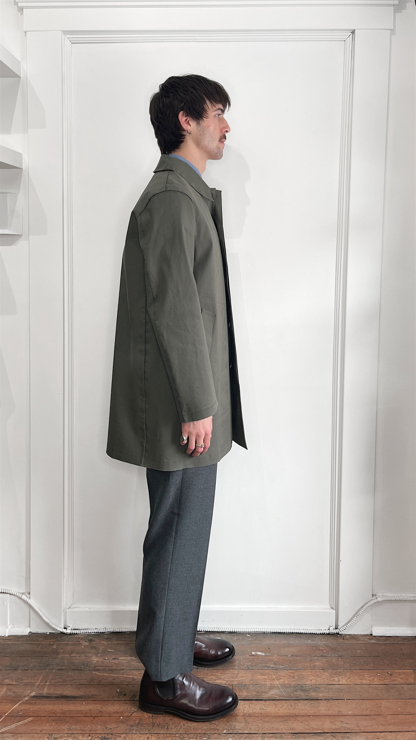 Mackintosh Green Bonded Cotton Mid Length Overcoat 38