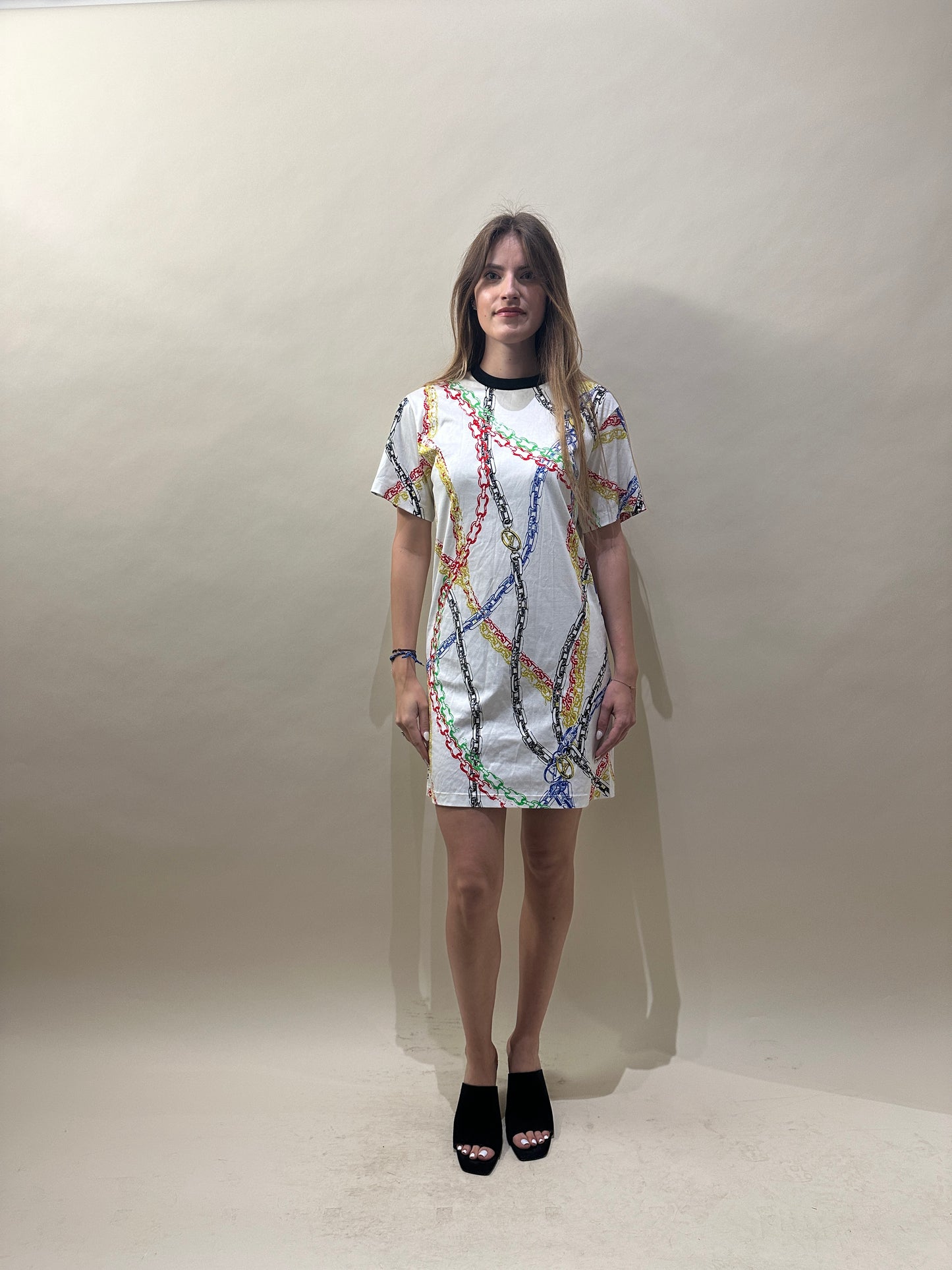 Louis Vuitton White & Multicolour Chain Print T-Shirt Dress Small - S