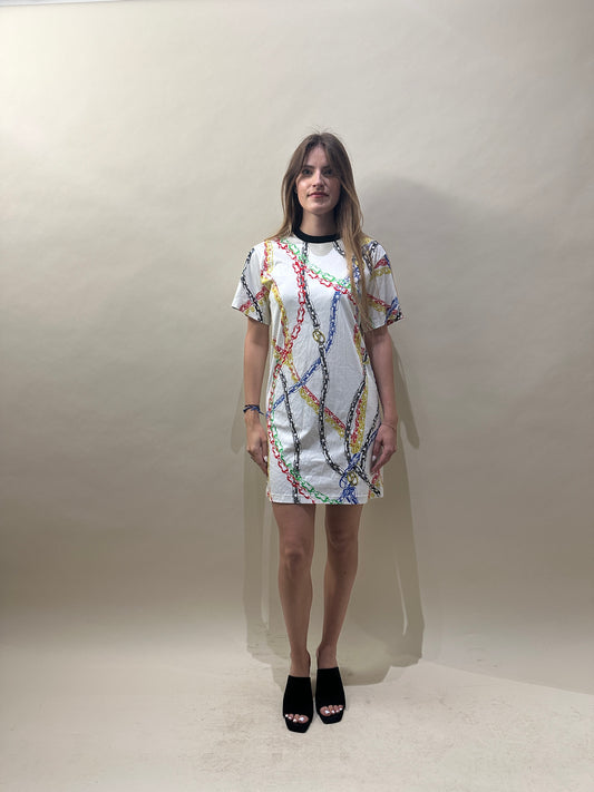 Louis Vuitton White & Multicolour Chain Print T-Shirt Dress Small - S