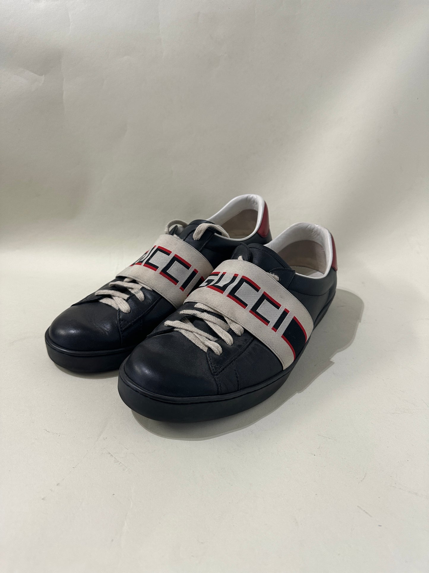 Gucci Black Leather Ace Stripe Sneakers 10 M / 11.5 W