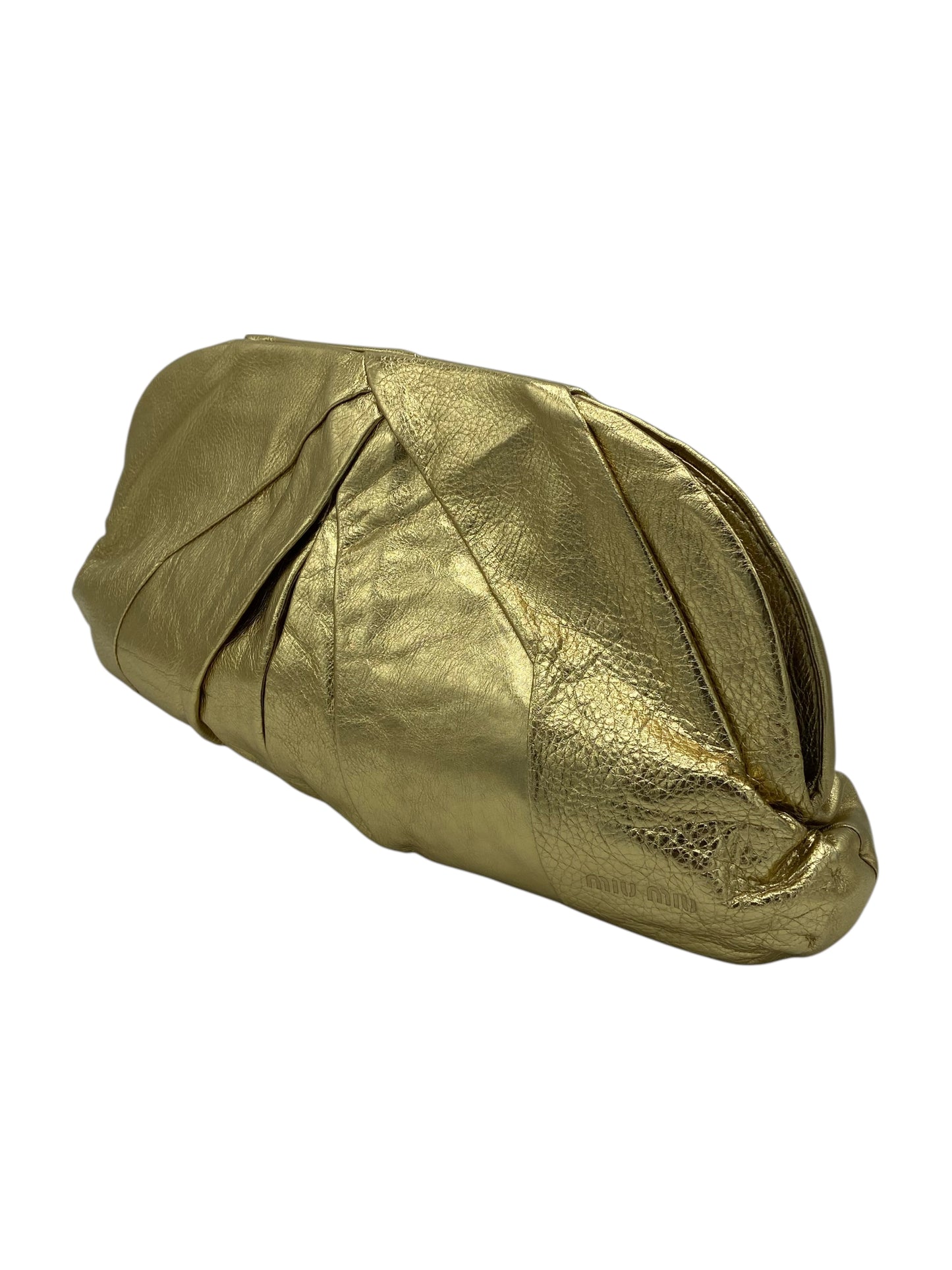 Miu Miu Gold Metallic Leather Large Clutch Bag