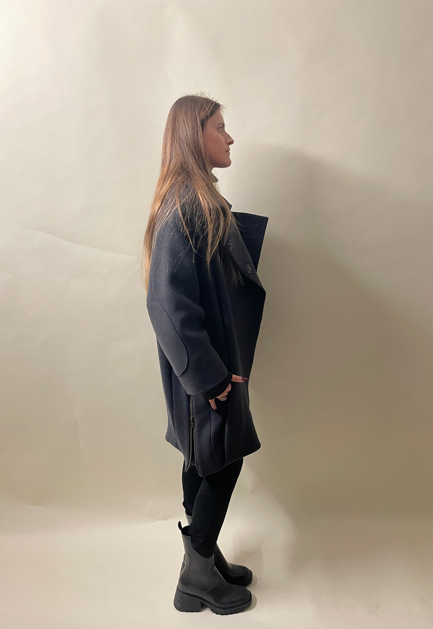 Stella McCartney Dark Grey Wool Oversized Side Zip DB Overcoat 44