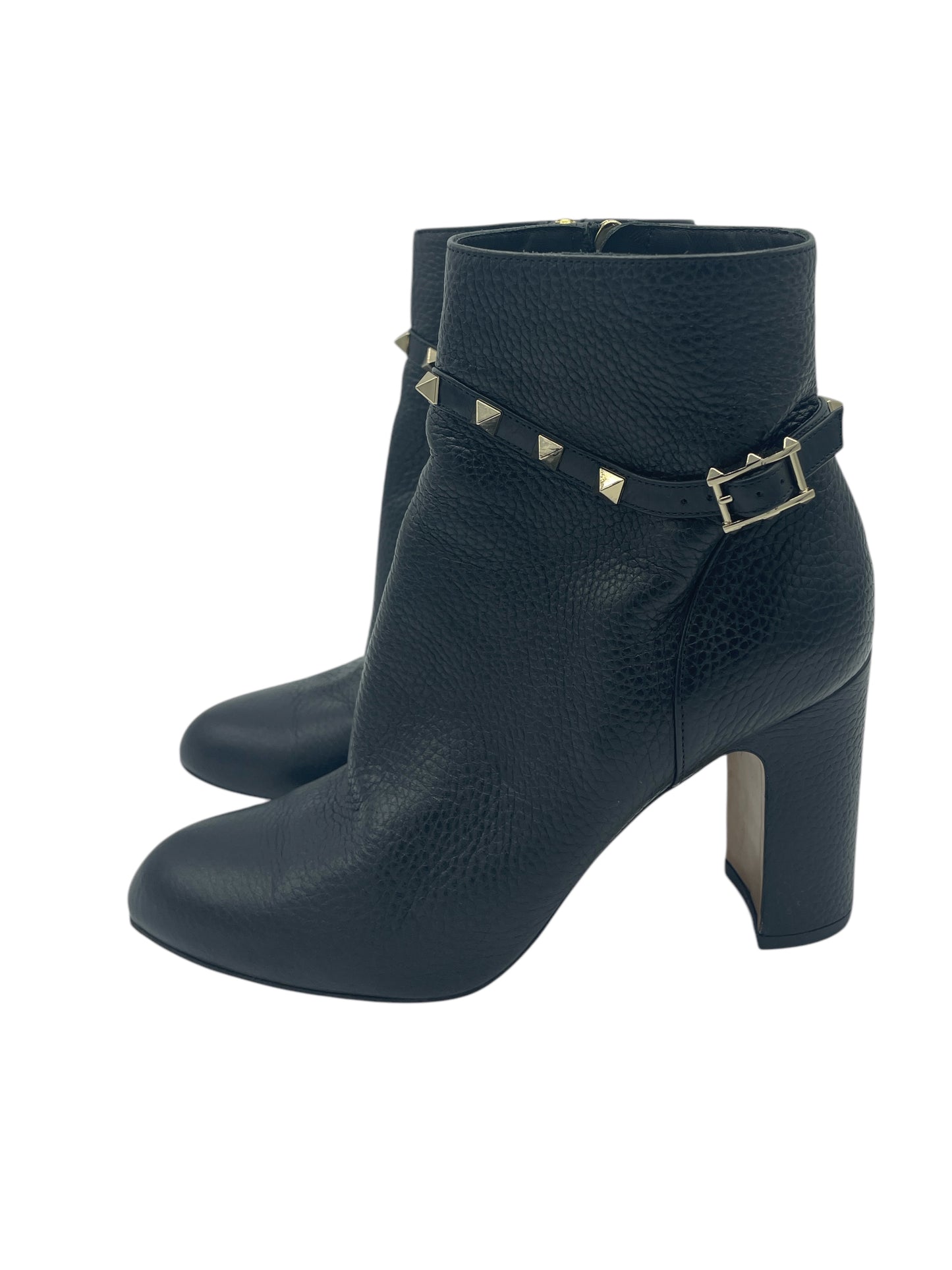 Valentino Black Pebbled Leather Rockstud Boots