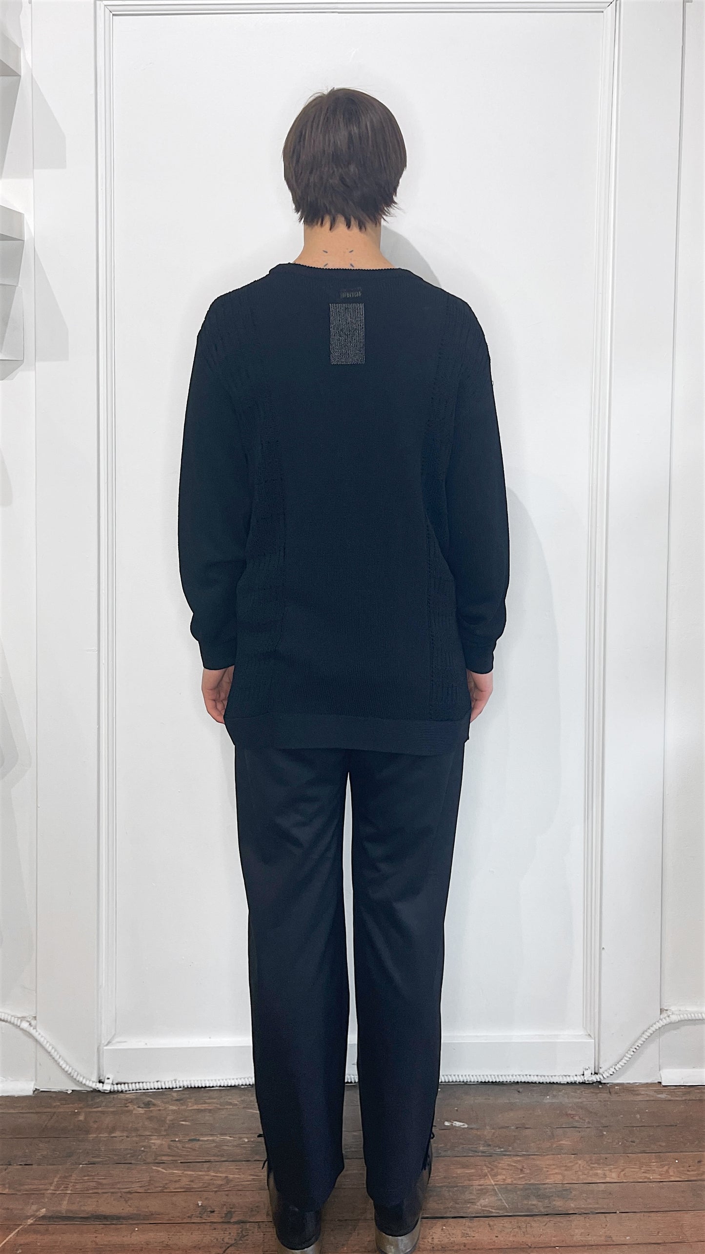 Yohji Yamamoto Black Rayon Blend Mesh Crewneck Sweater Medium