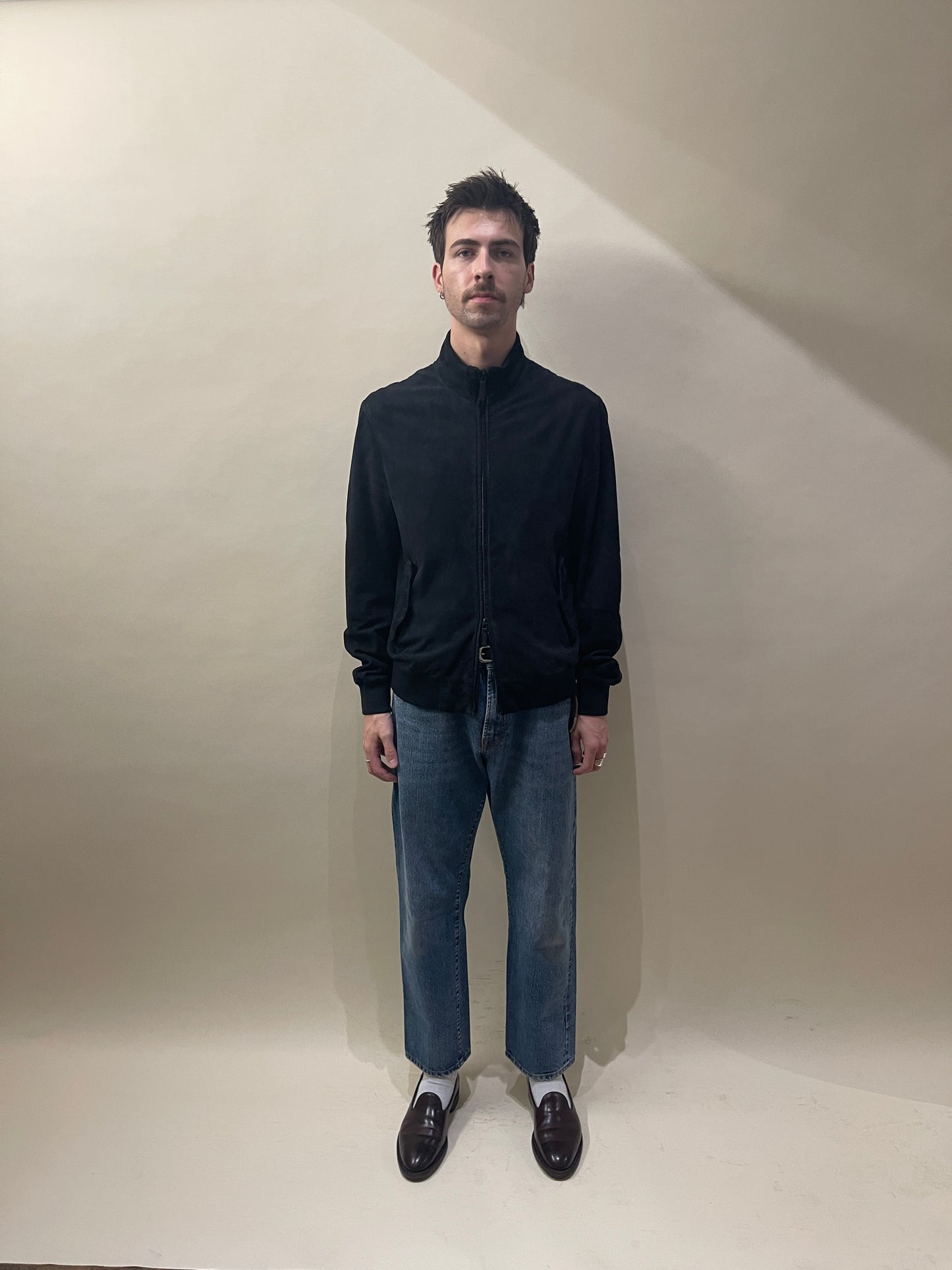 Emporio Armani Black Goat Suede Bomber Jacket 42