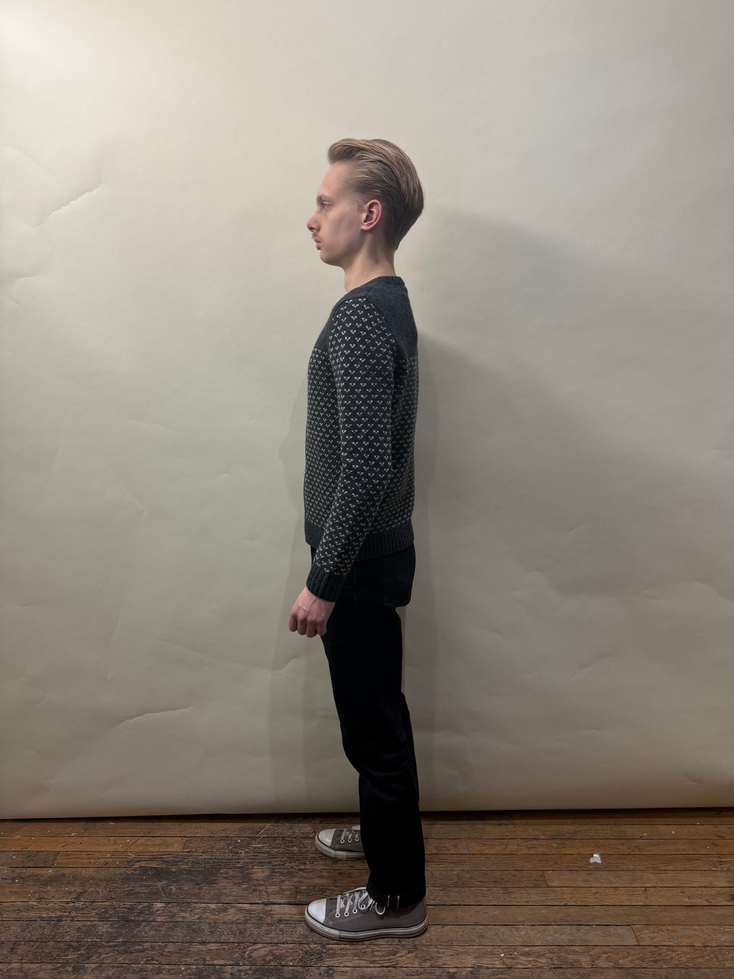 Steven Alan Dark Grey & White Fair Isle Pattern Knit Zip Up Sweater Extra Small - XS