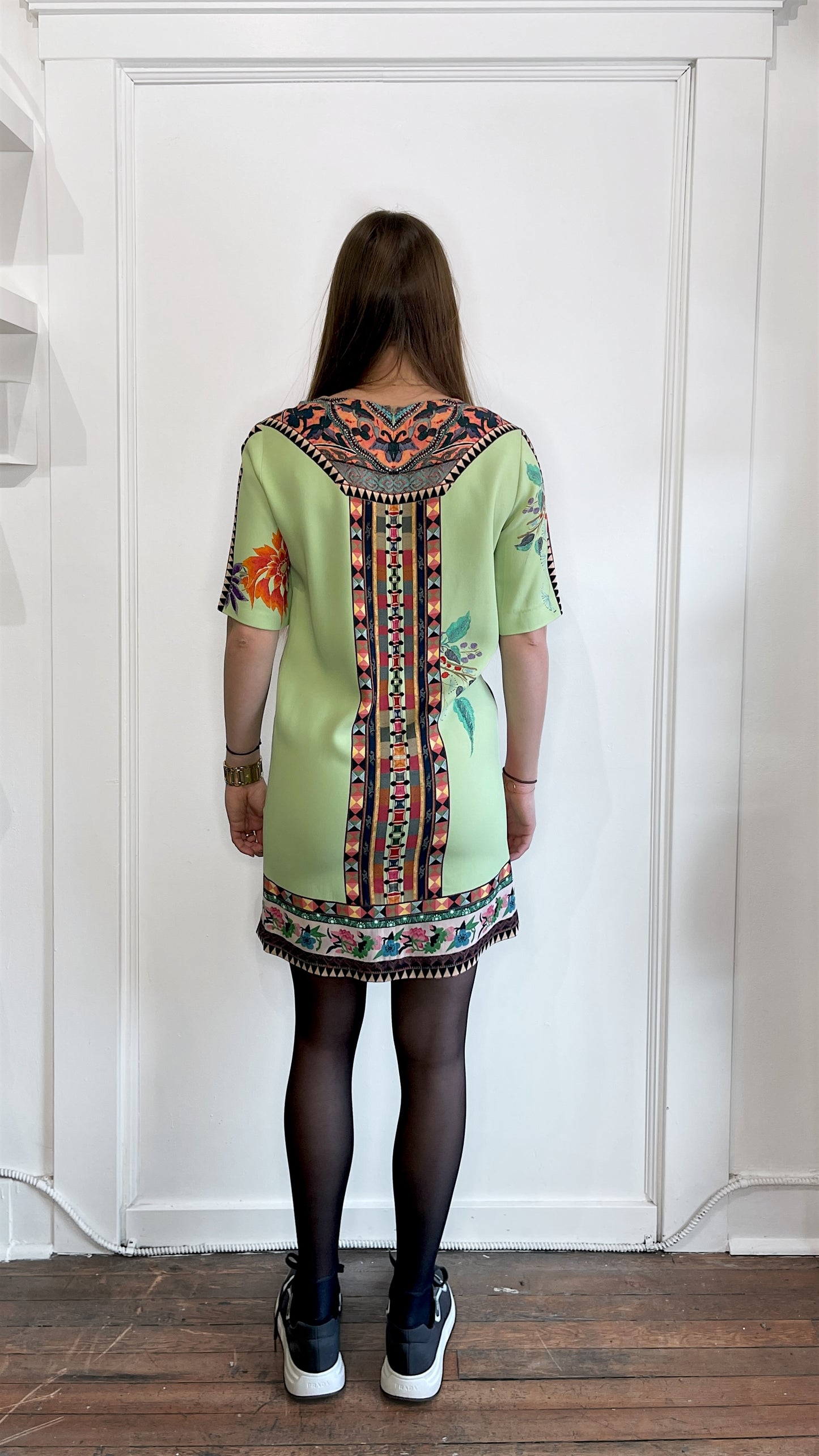 Etro Light Green & Multicolour Paisley Print Dress 44