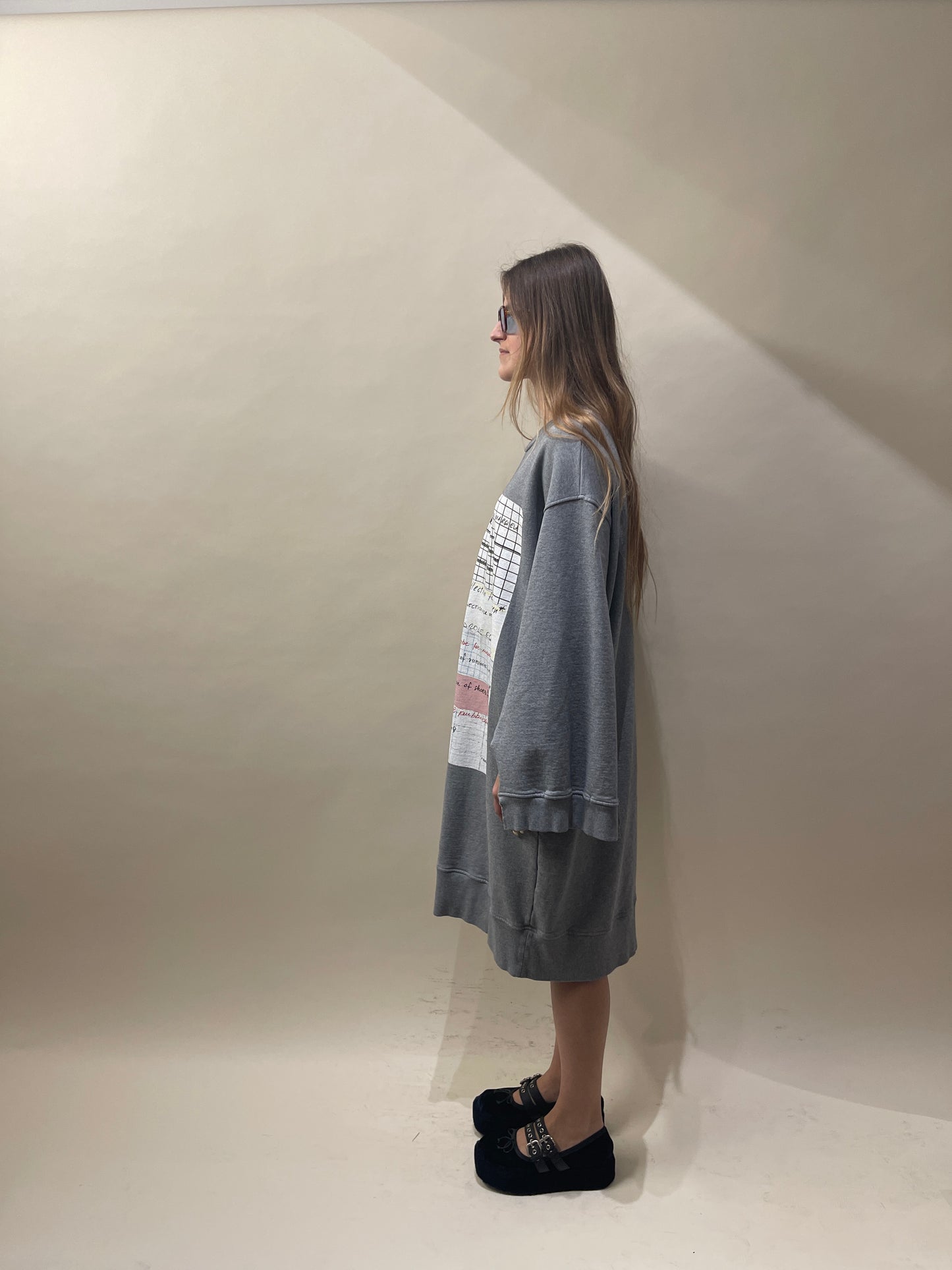 MM6 Grey Terry Cotton Notebook Sweater Dress Large - L