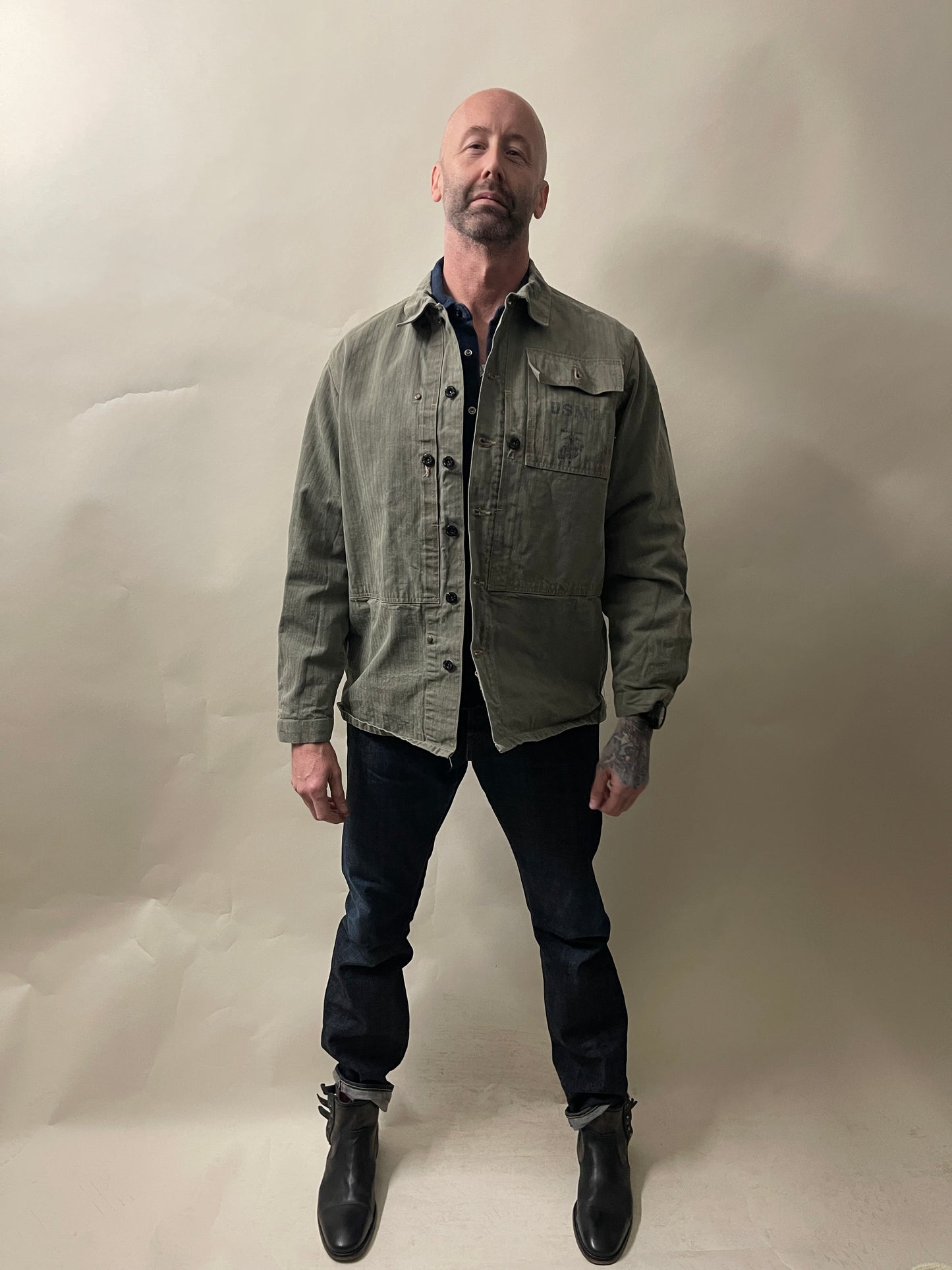 Buzz Rickson Olive Green Cotton Herringbone USMC M-1944 Jacket Large - L