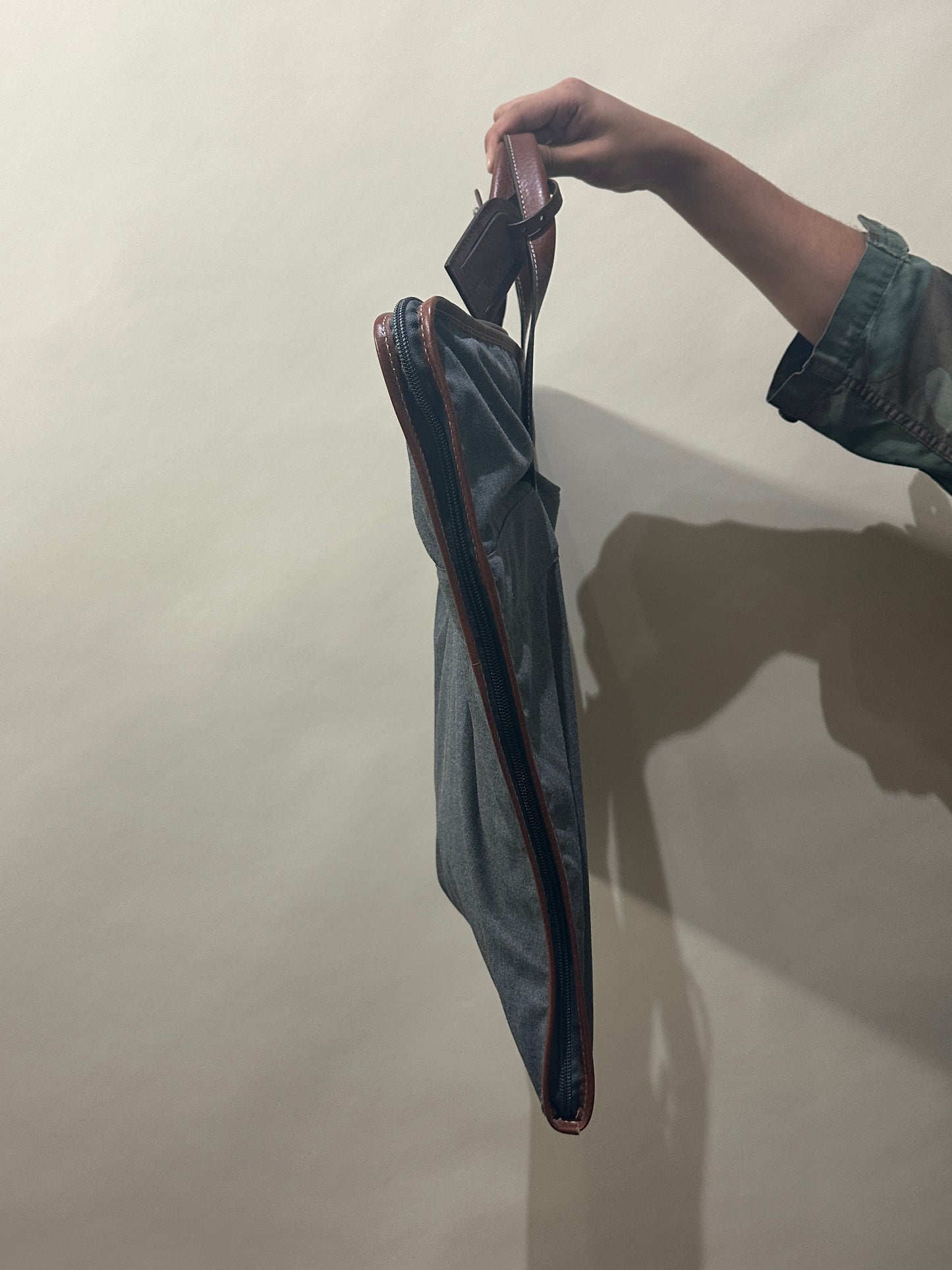 Brunello Cucinelli Dark Grey & Brown Leather Folding Garment Bag
