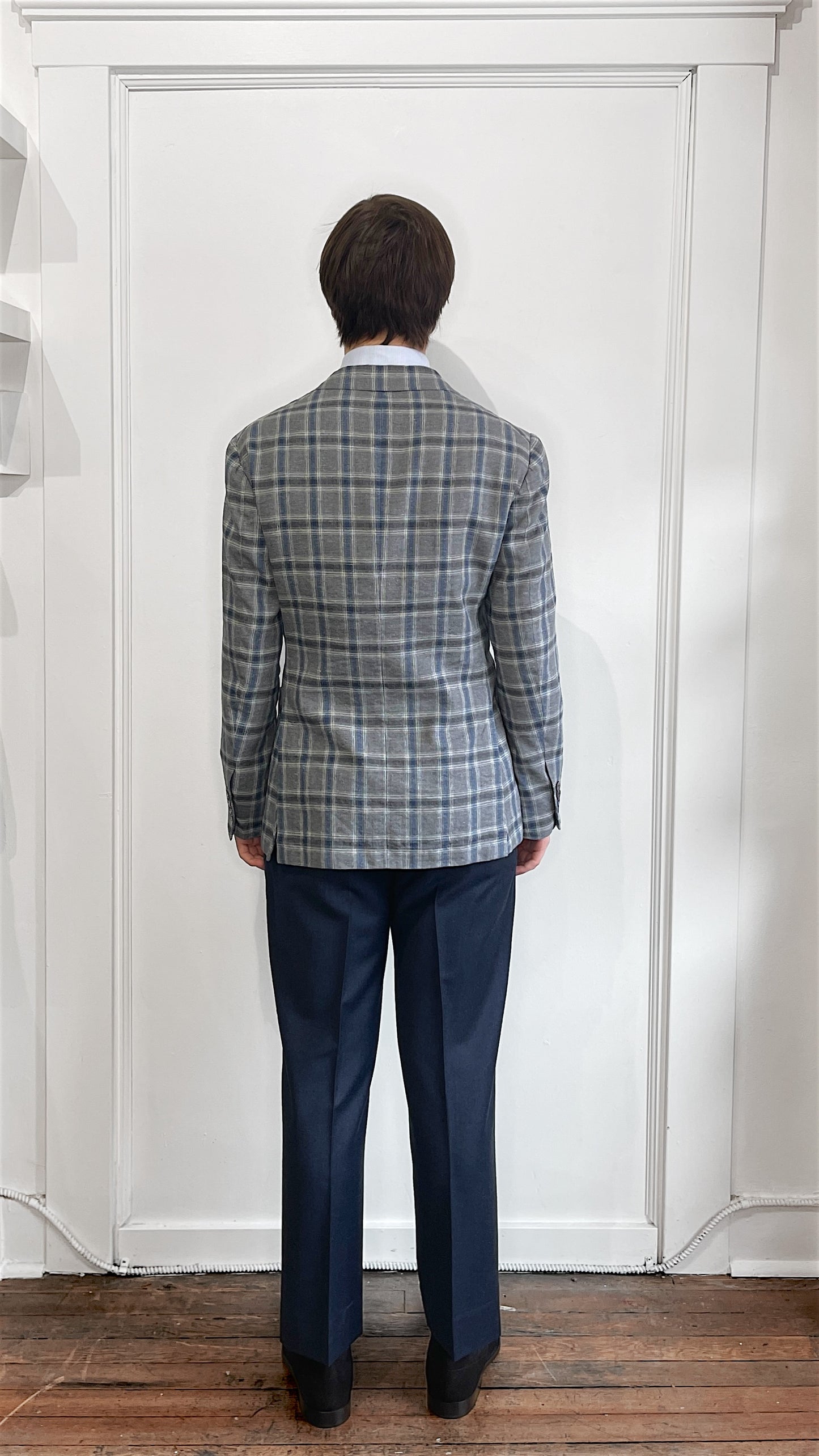 Ring Jacket Grey and Blue Plaid Casual Sport Coat 38