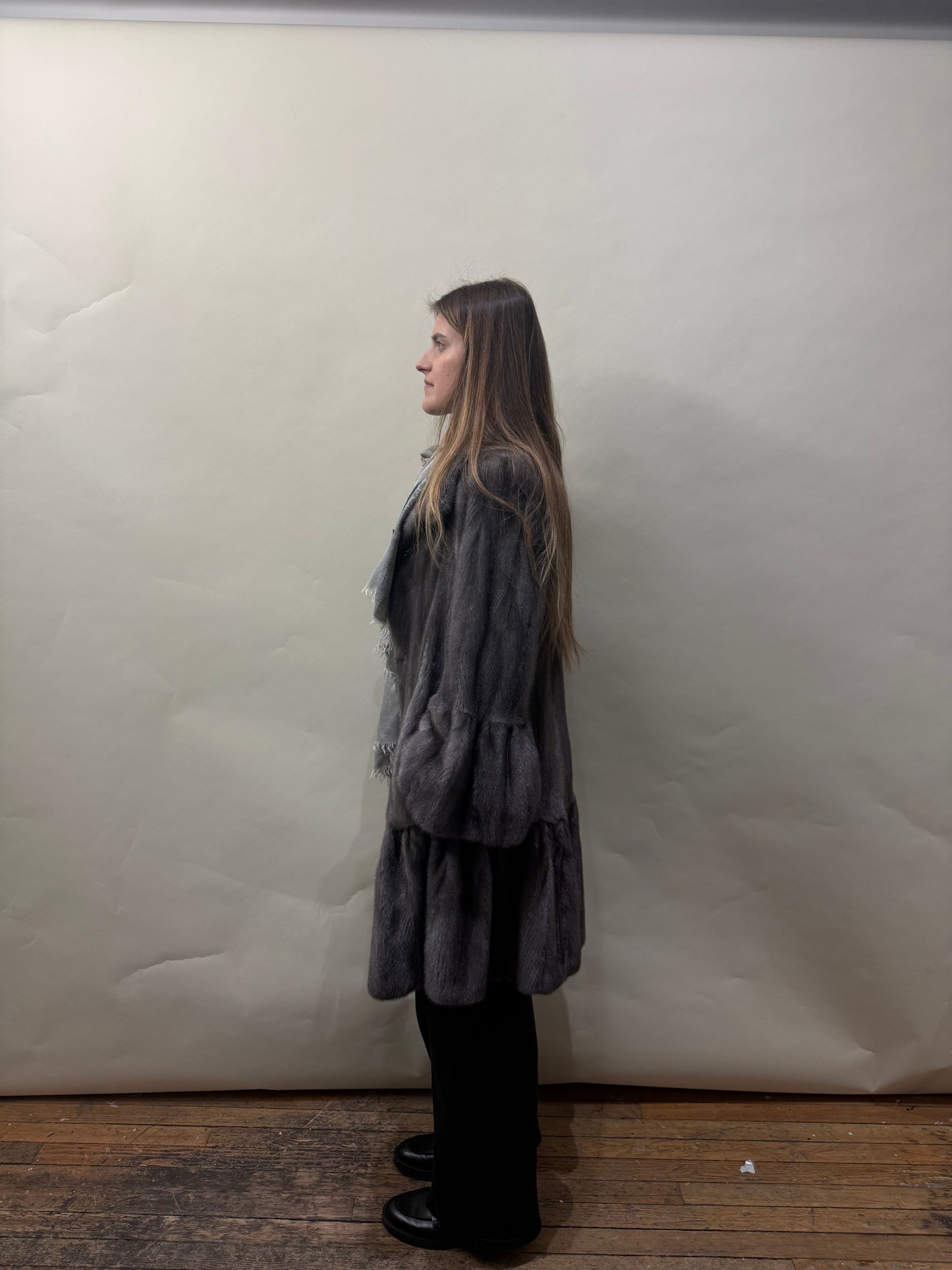 Bisang Couture Silver Mink Fur Ruched Coat Medium - M