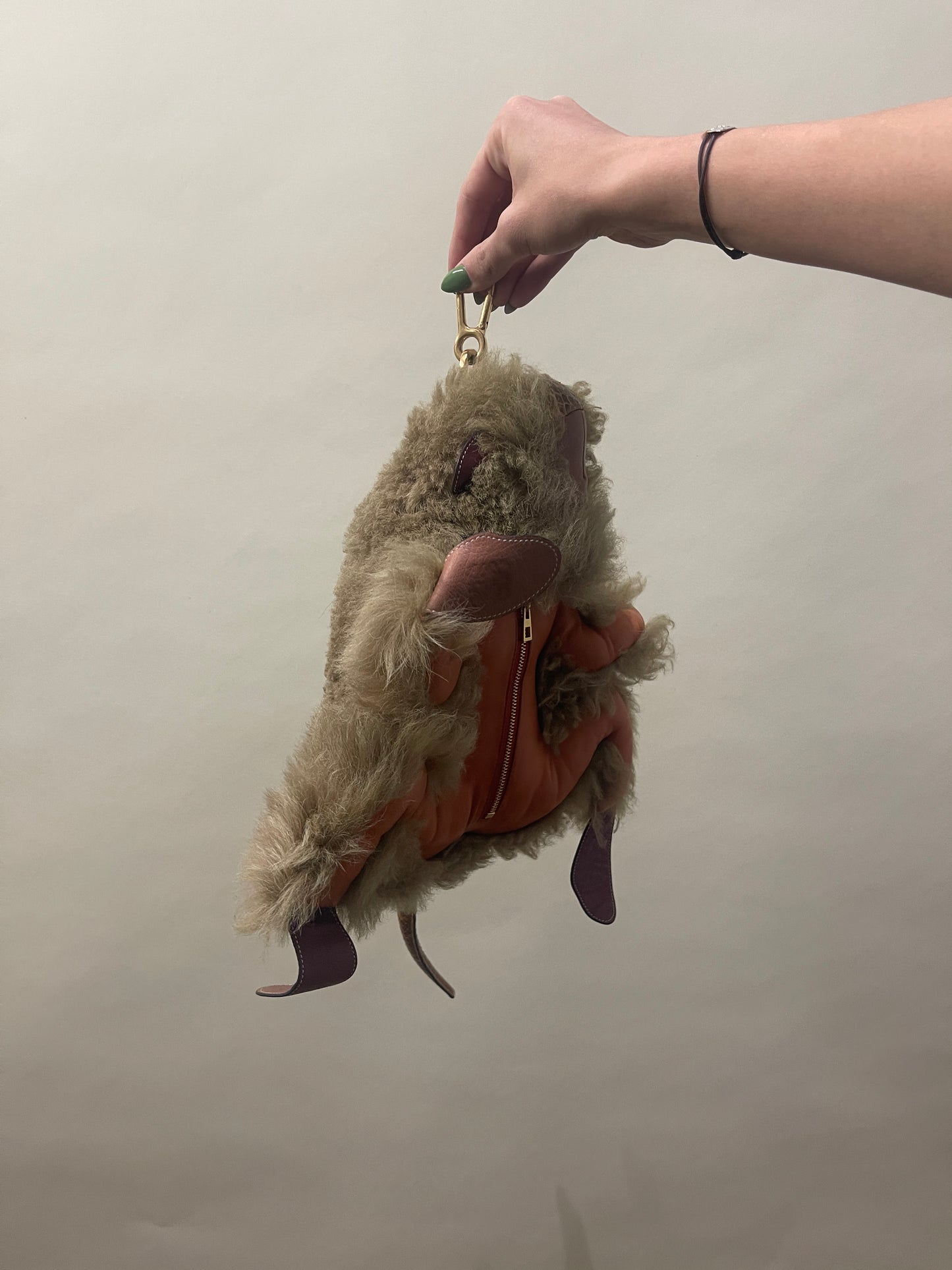 Loewe Tan & Orange Shearling Monkey Bag Charm